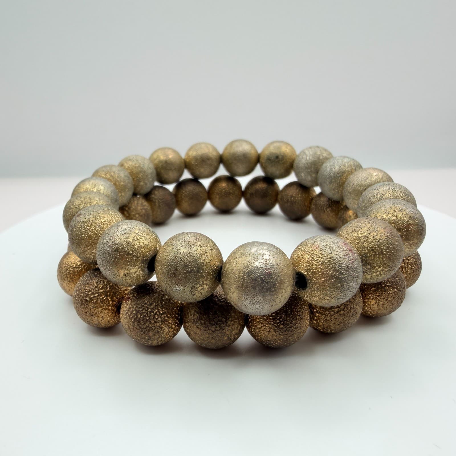 Vintage Gold Tone Beaded Stretch Bracelet Stardust Textured Ball Stackable Boho - Thumbnail 6