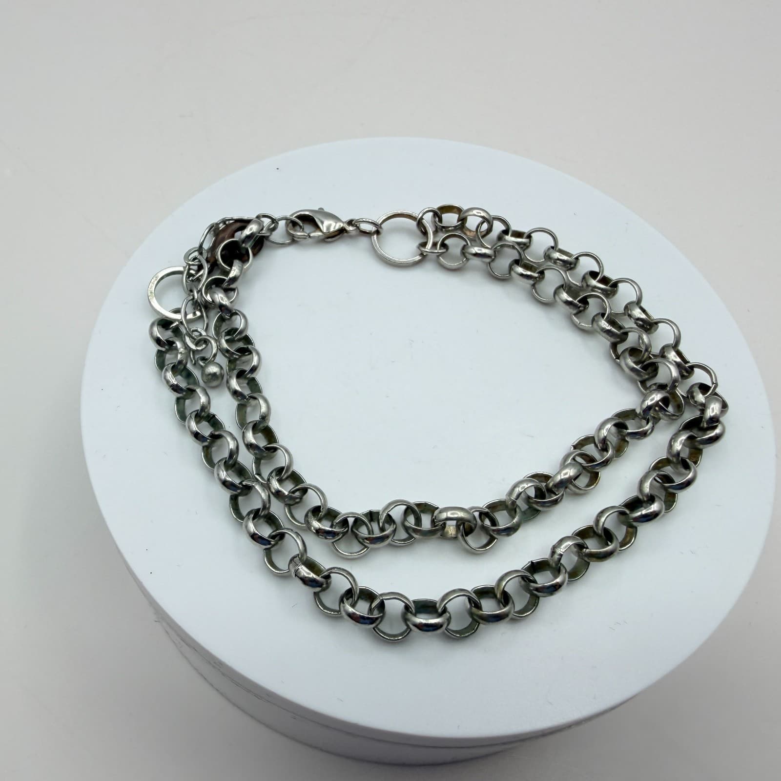 Vintage Silver Tone Multi Strand Rolo Chain Necklace Layered Chunky Gothic Punk - Thumbnail 3