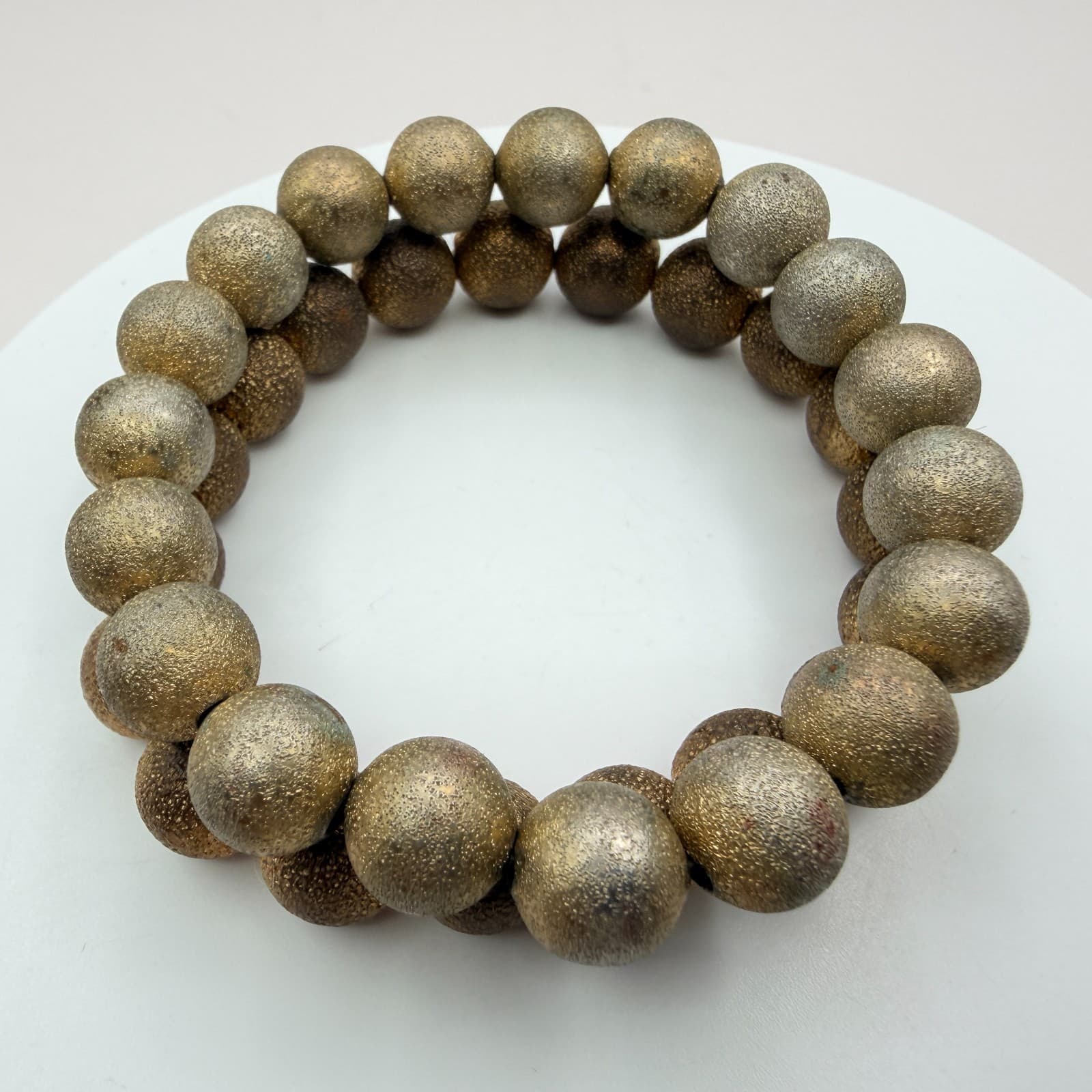 Vintage Gold Tone Beaded Stretch Bracelet Stardust Textured Ball Stackable Boho - Thumbnail 4