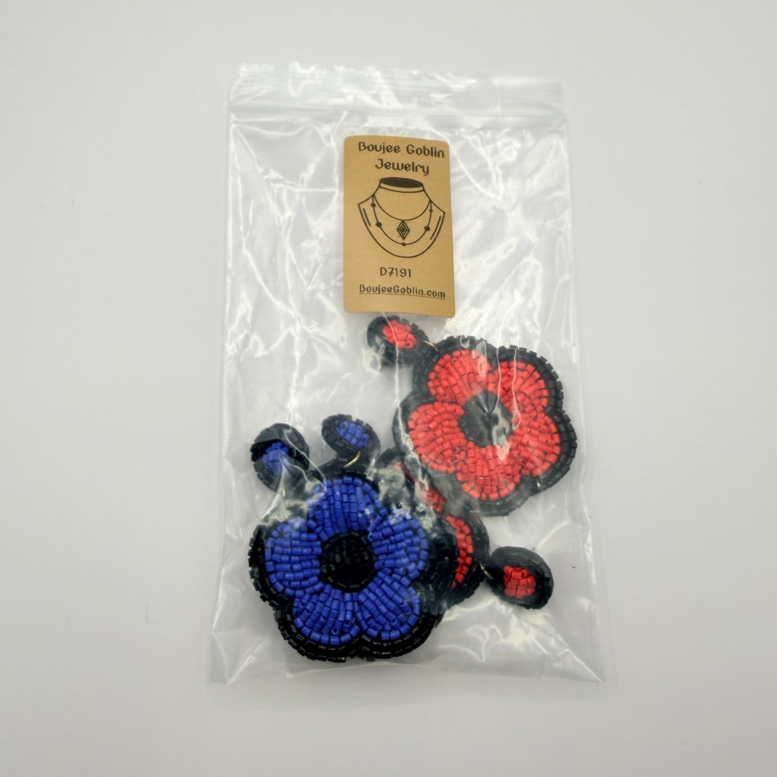 Vintage Beaded Flower Drop Earrings Lot 2 Pairs Red Blue Black Seed Bead Floral - Thumbnail 11