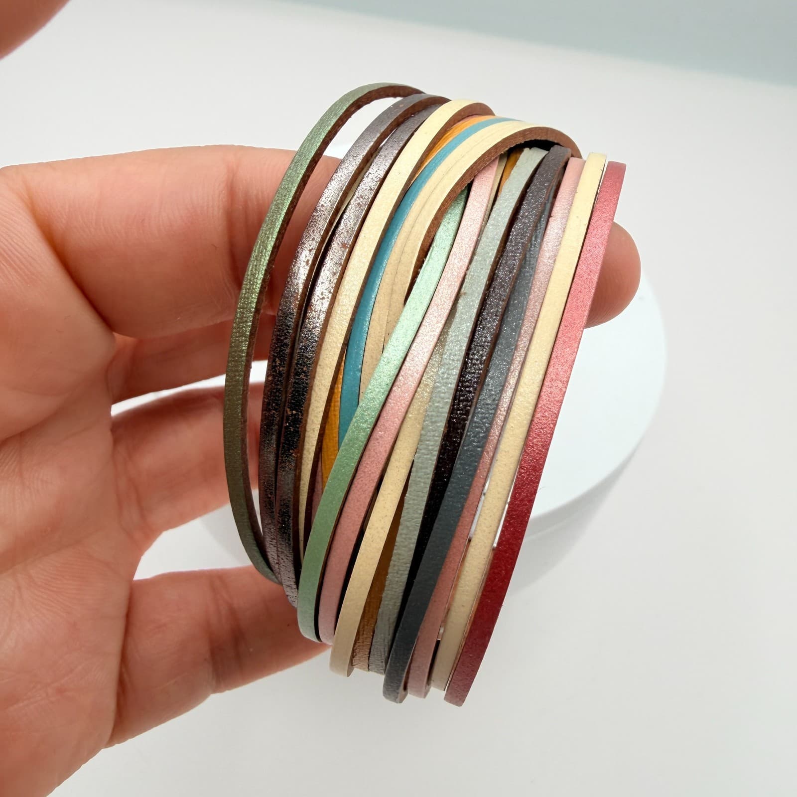 Vintage Multi Strand Leather Wrap Cuff Bracelet Magnetic Clasp Boho Multicolor - Thumbnail 7