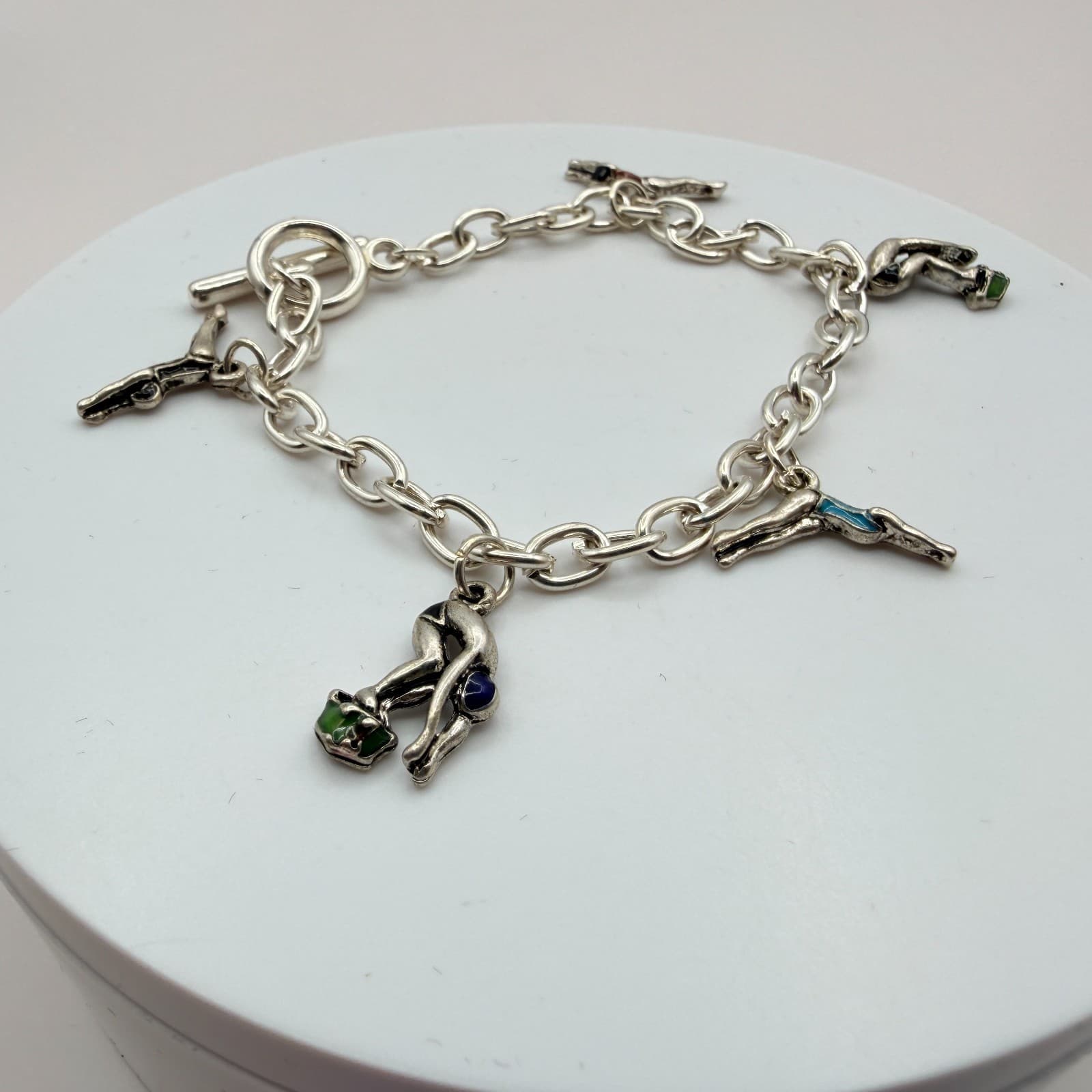 Vintage Silver Tone Ice Capades Ice Skater Charm Bracelet Enamel Accent Souvenir - Thumbnail 6