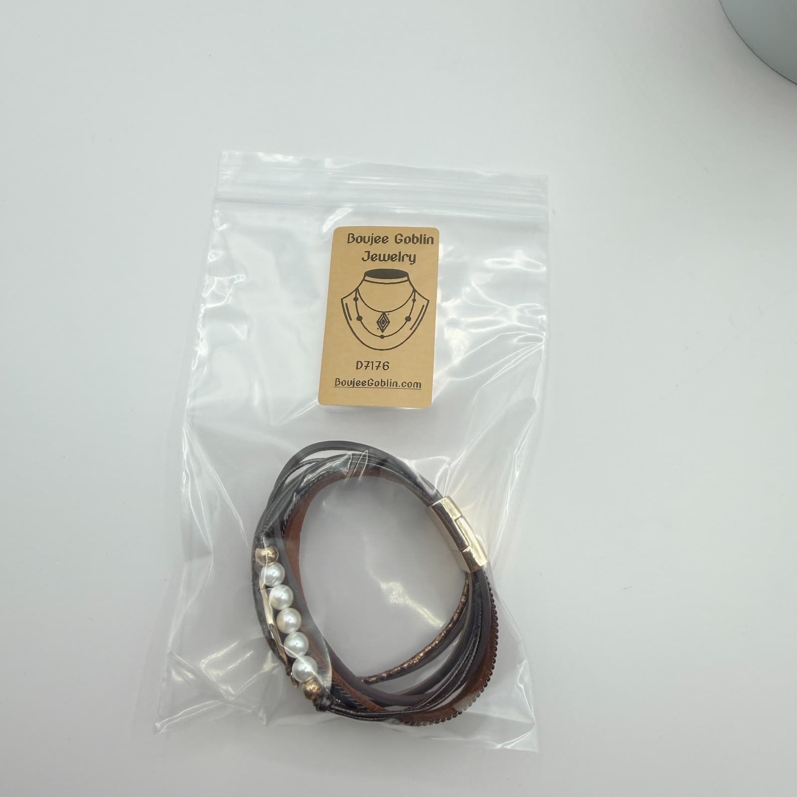 Modern Rose Gold Tone Multi Strand Leather Wrap Bracelet Heart Faux Pearl Boho - Thumbnail 9