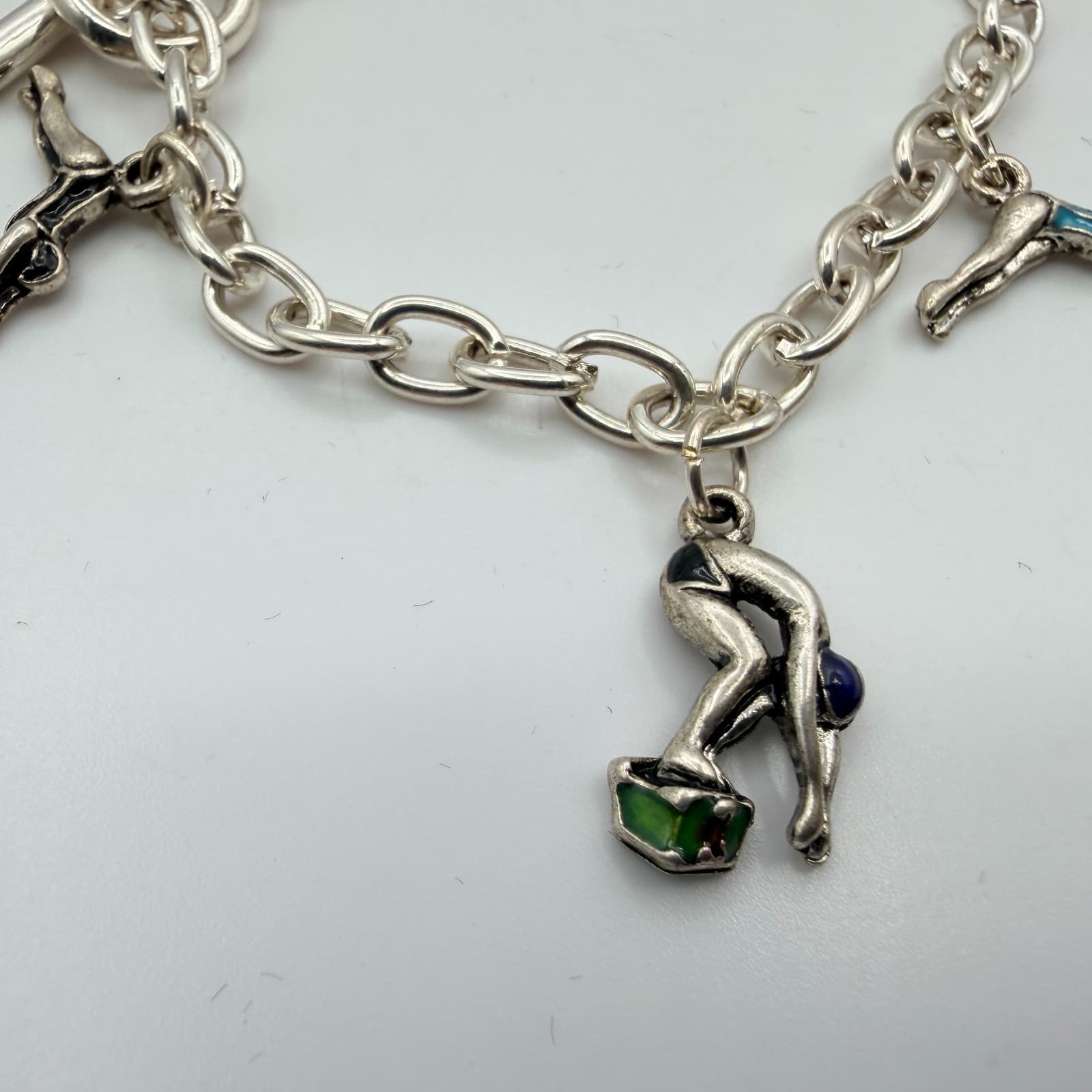 Vintage Silver Tone Ice Capades Ice Skater Charm Bracelet Enamel Accent Souvenir - Thumbnail 3