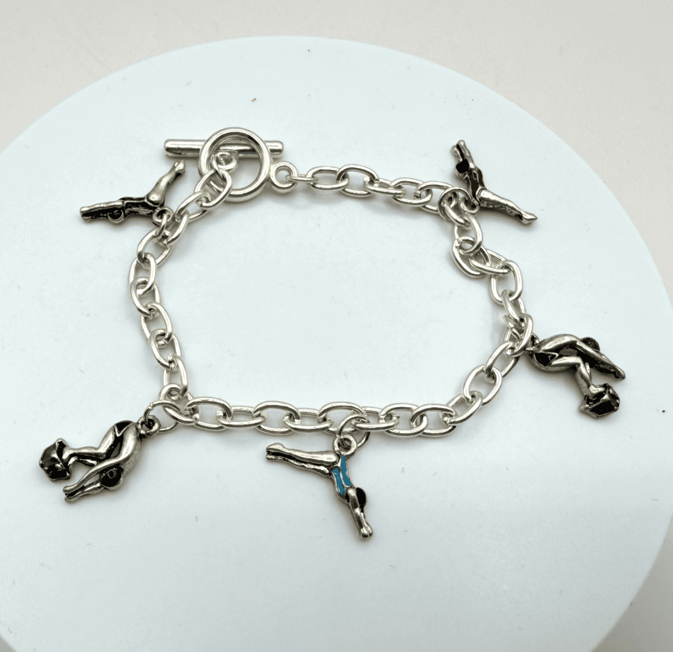 Vintage Silver Tone Ice Capades Ice Skater Charm Bracelet Enamel Accent Souvenir