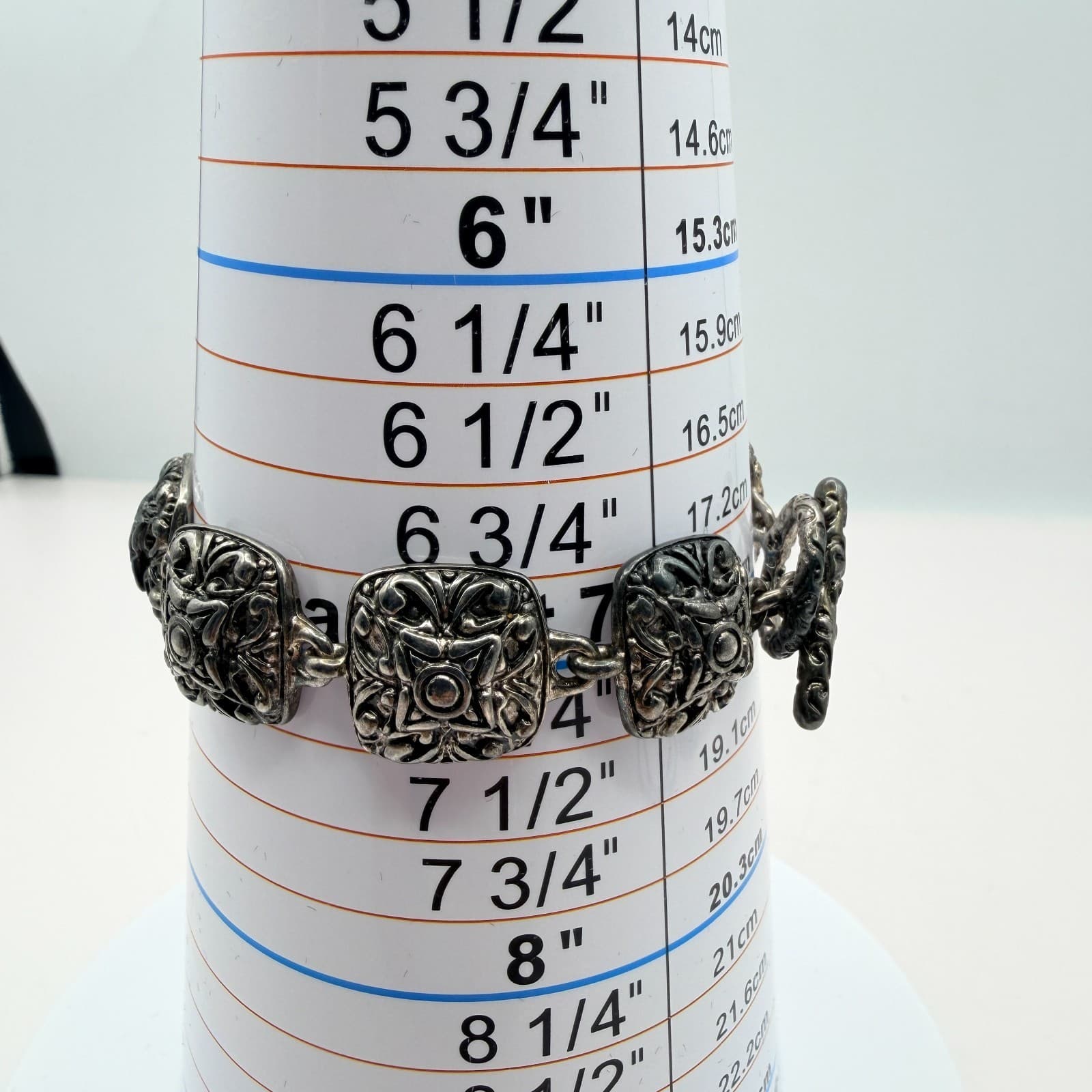 Vintage Silver Tone Chunky Square Link Bracelet Ornate Scroll Filigree Boho 90s - Thumbnail 9