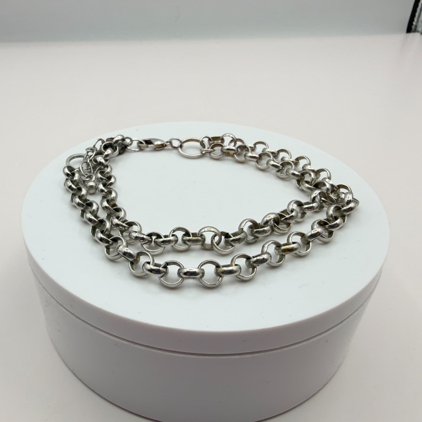 Vintage Silver Tone Multi Strand Rolo Chain Necklace Layered Chunky Gothic Punk - Thumbnail 7