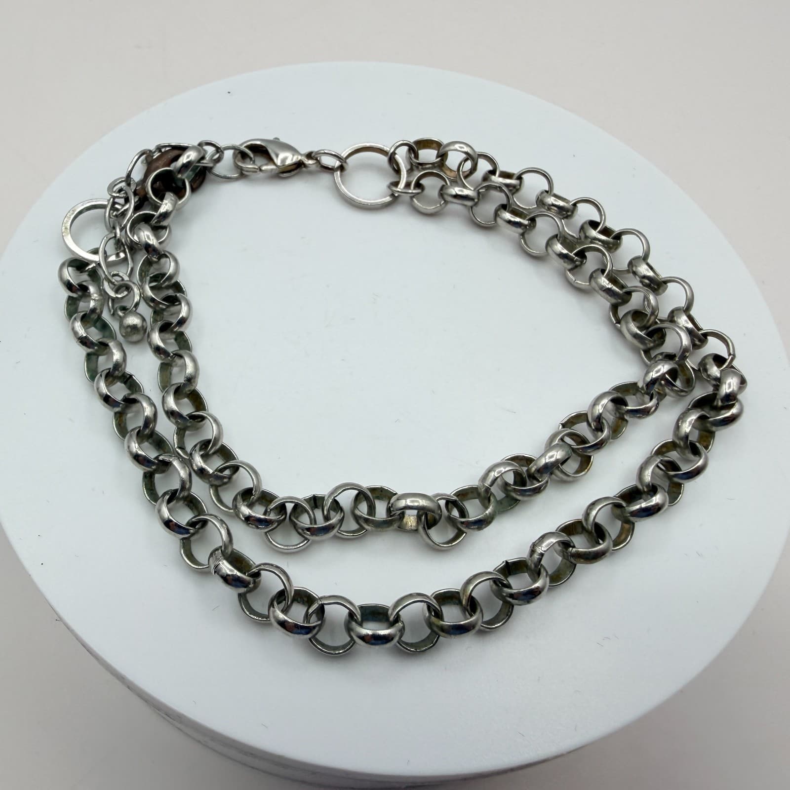 Vintage Silver Tone Multi Strand Rolo Chain Necklace Layered Chunky Gothic Punk