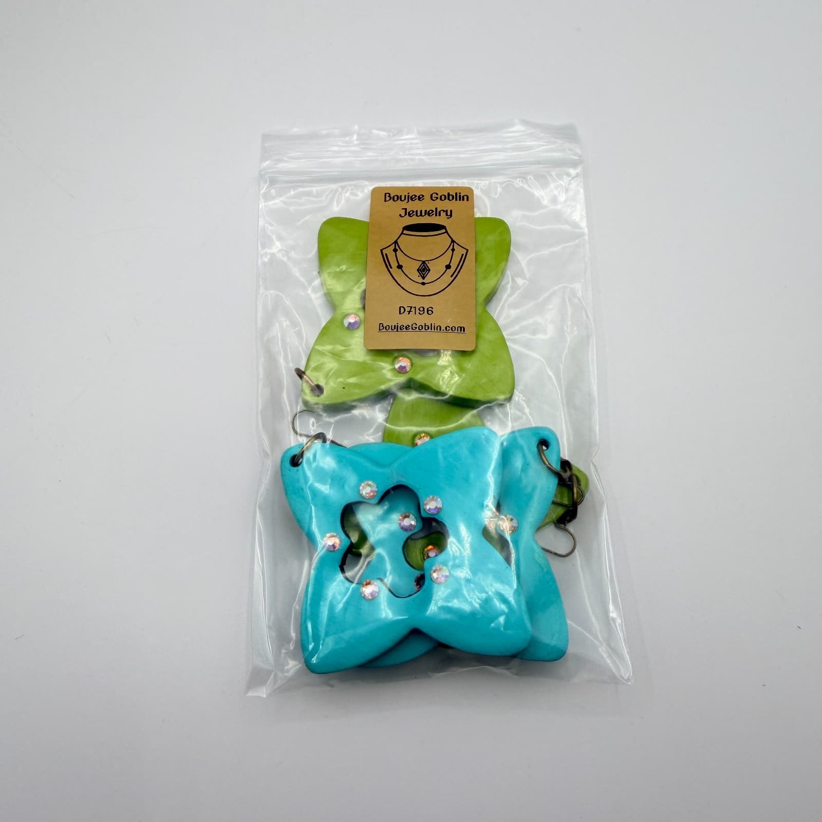 Vintage Bronze Tone Polymer Clay Drop Dangle Earrings Lot 2 Pairs Teal Green 90s - Thumbnail 11