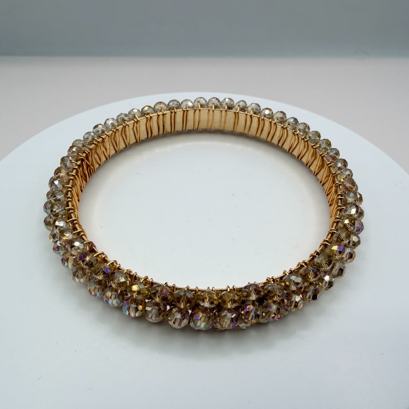 Vintage Gold Tone Beaded Jewelry Set Wire Wrapped Bangle Hoop Earrings Y2K Boho - Thumbnail 4