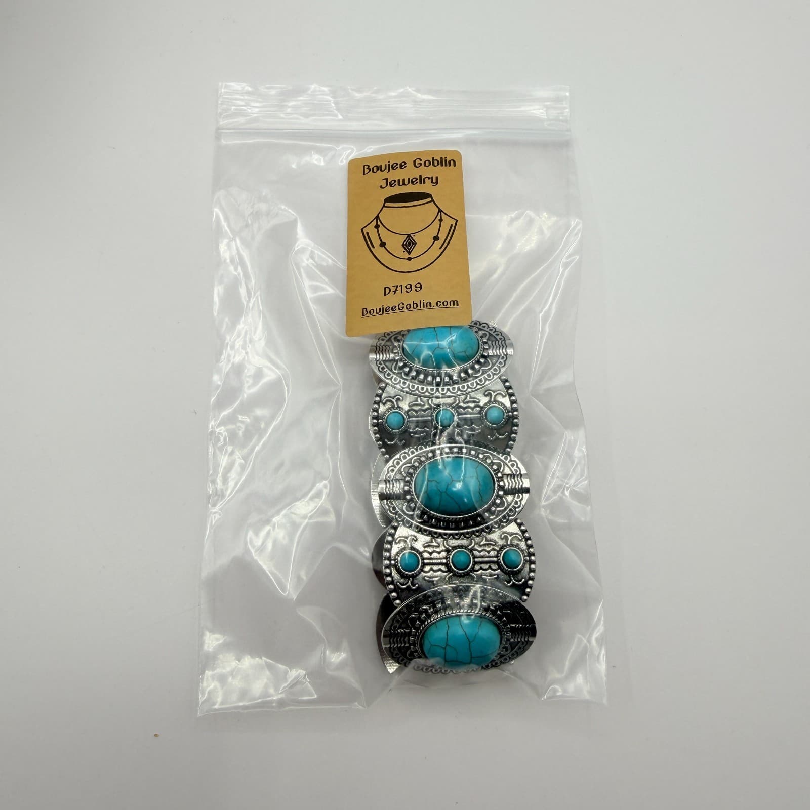 Vintage Silver Tone Turquoise Color Stretch Panel Bracelet Faux Stone Western - Thumbnail 8