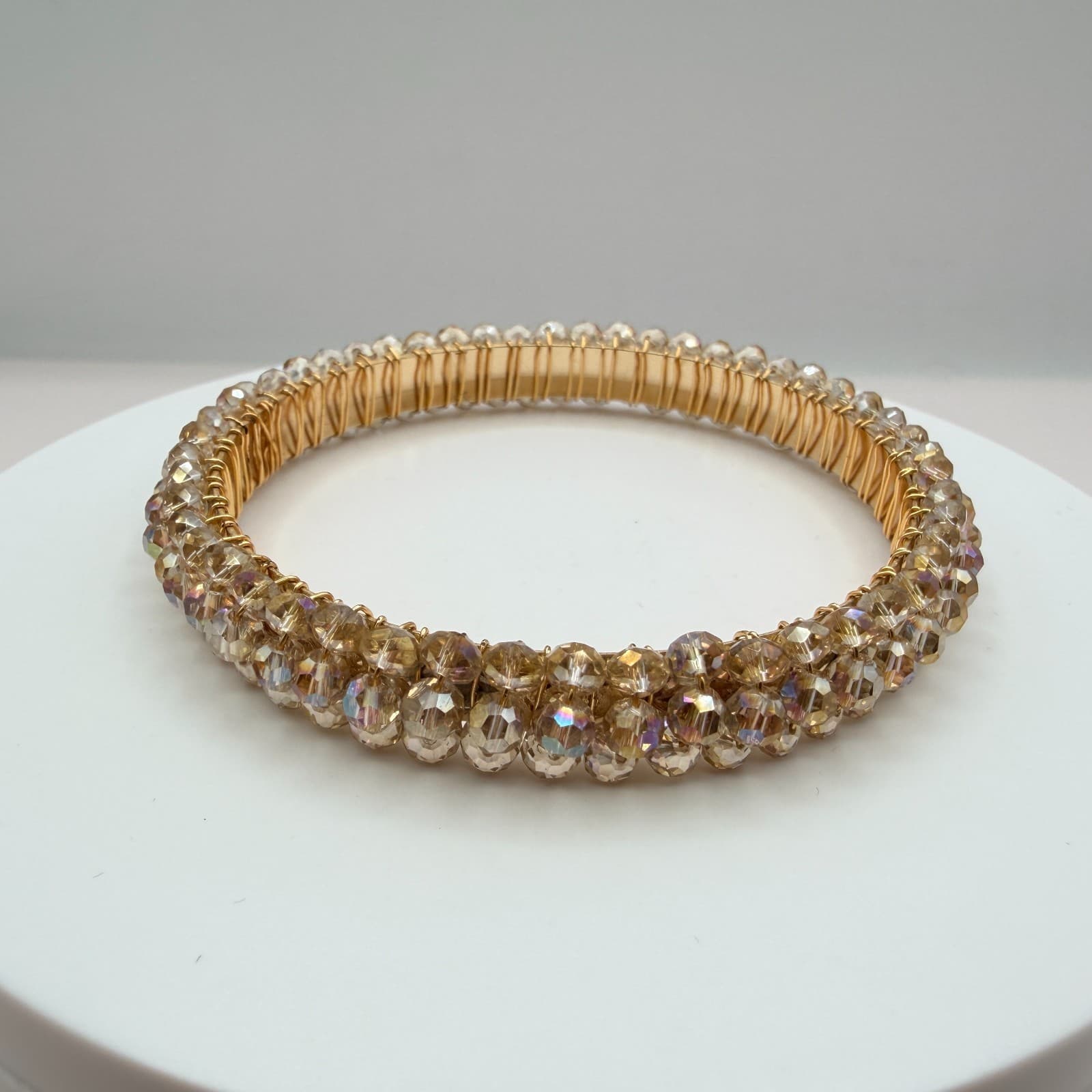 Vintage Gold Tone Beaded Jewelry Set Wire Wrapped Bangle Hoop Earrings Y2K Boho - Thumbnail 2