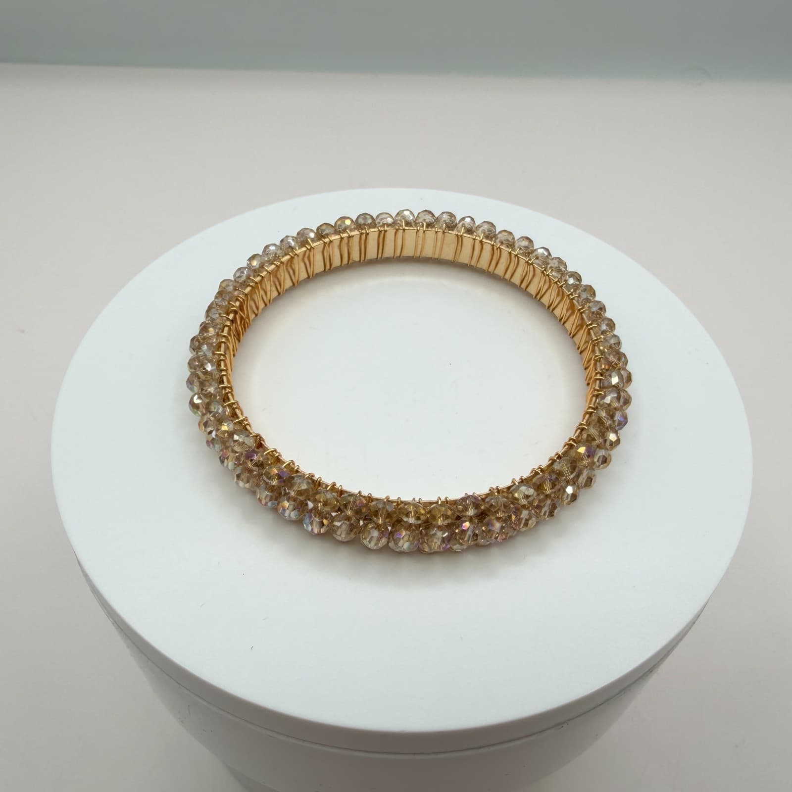 Vintage Gold Tone Beaded Jewelry Set Wire Wrapped Bangle Hoop Earrings Y2K Boho - Thumbnail 5