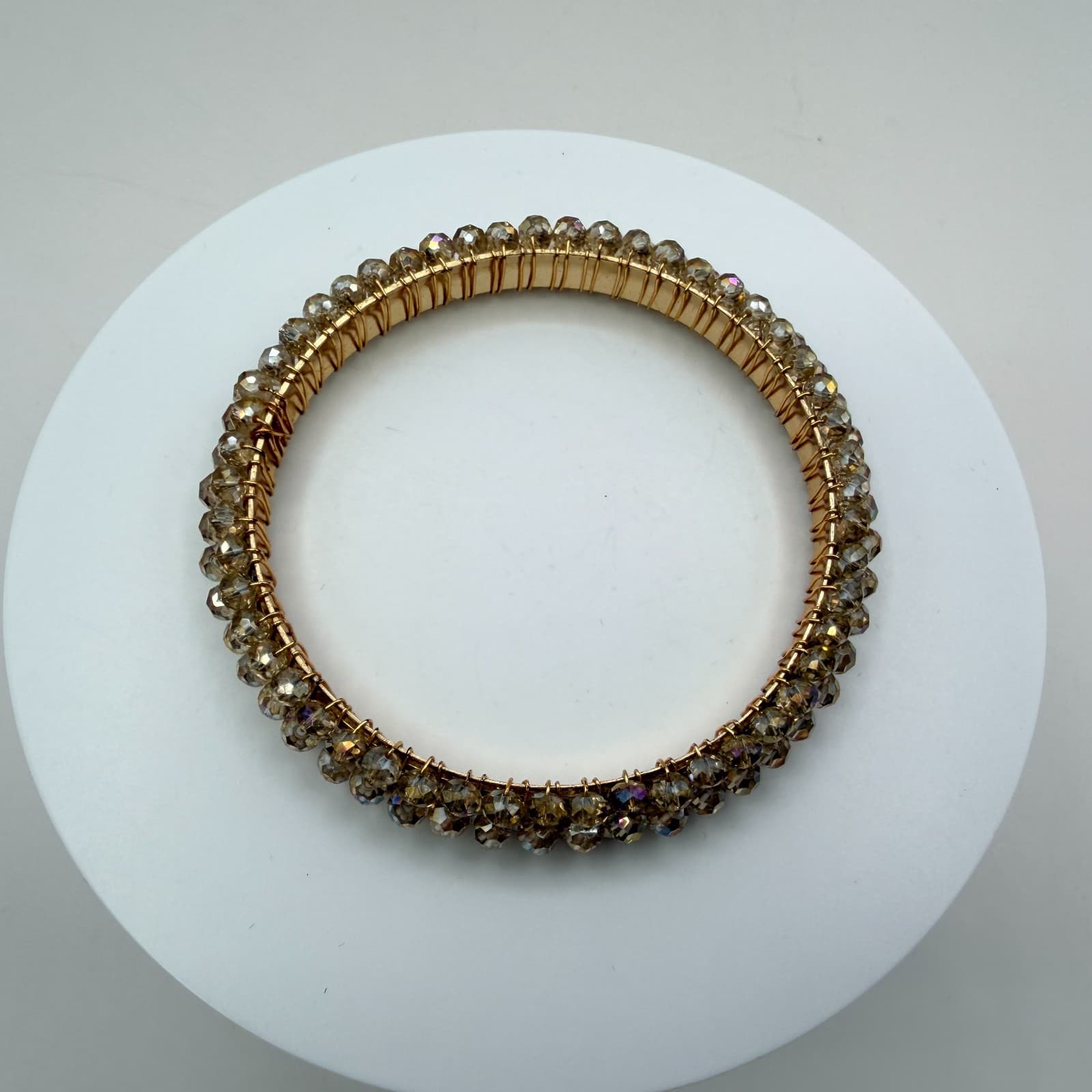 Vintage Gold Tone Beaded Jewelry Set Wire Wrapped Bangle Hoop Earrings Y2K Boho - Thumbnail 6