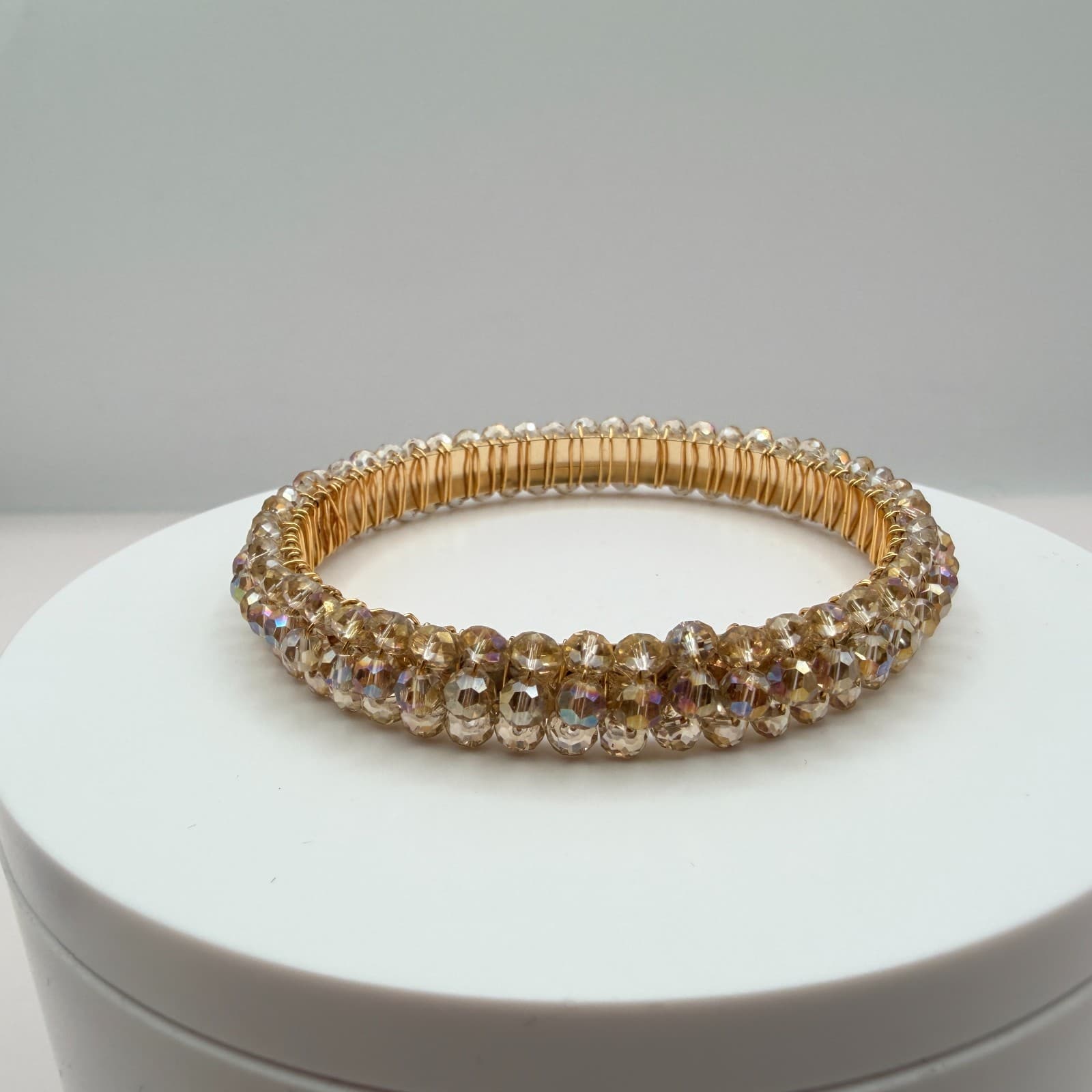 Vintage Gold Tone Beaded Jewelry Set Wire Wrapped Bangle Hoop Earrings Y2K Boho - Thumbnail 7