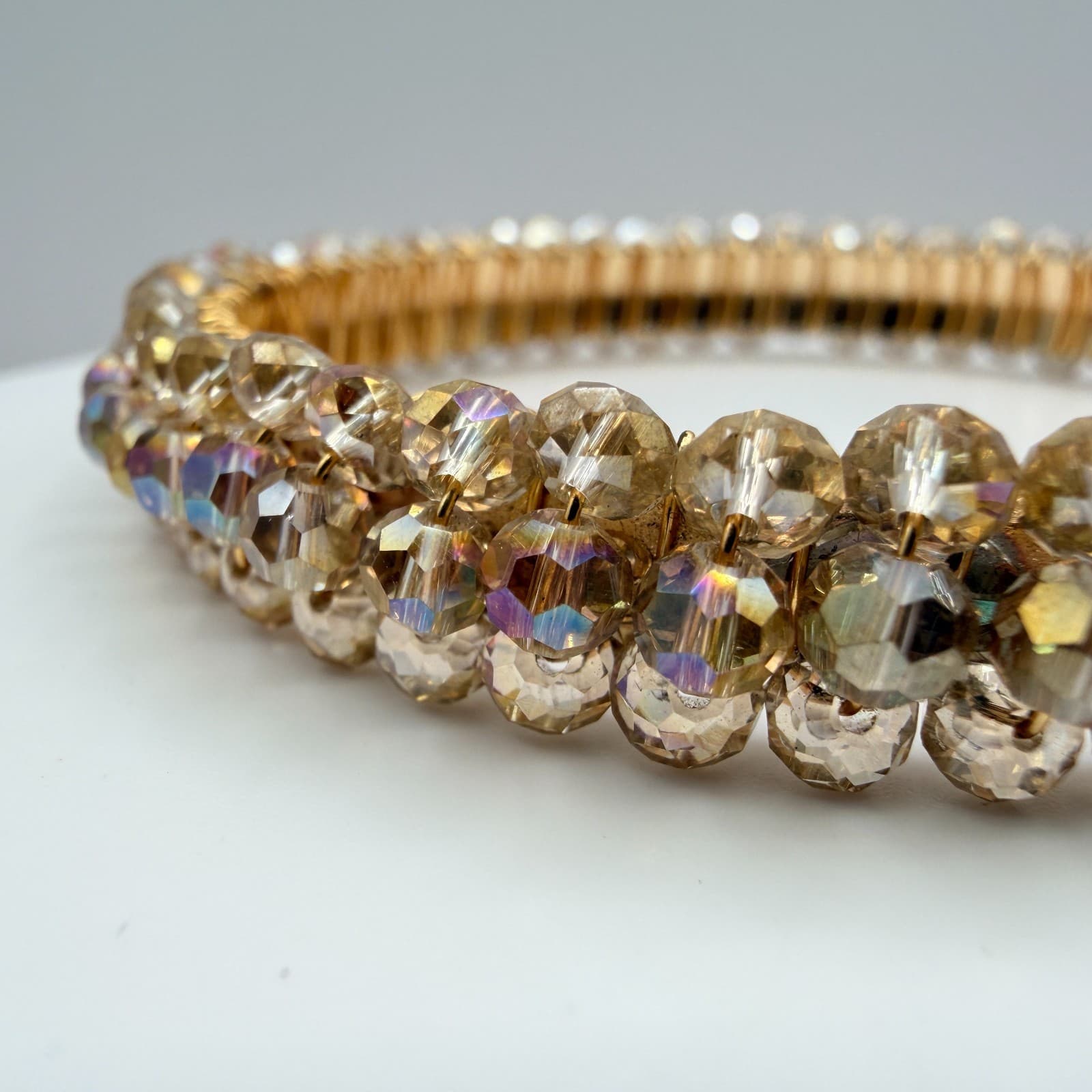 Vintage Gold Tone Beaded Jewelry Set Wire Wrapped Bangle Hoop Earrings Y2K Boho - Thumbnail 3