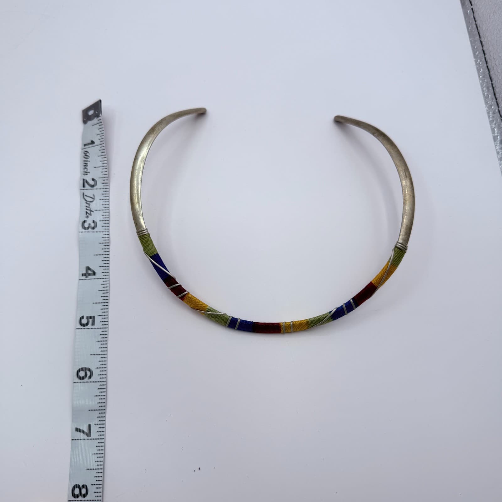 Vintage Silver Tone Thread Wrapped Jewelry Set Collar Necklace Cuff Hoop Earring - Thumbnail 16