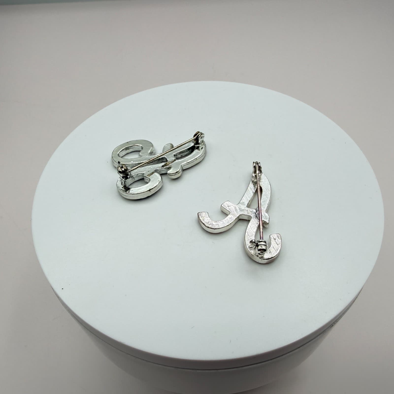 Vintage Silver Tone Initial Letter A Brooch Pin Set Rhinestone Monogram Cursive - Thumbnail 7