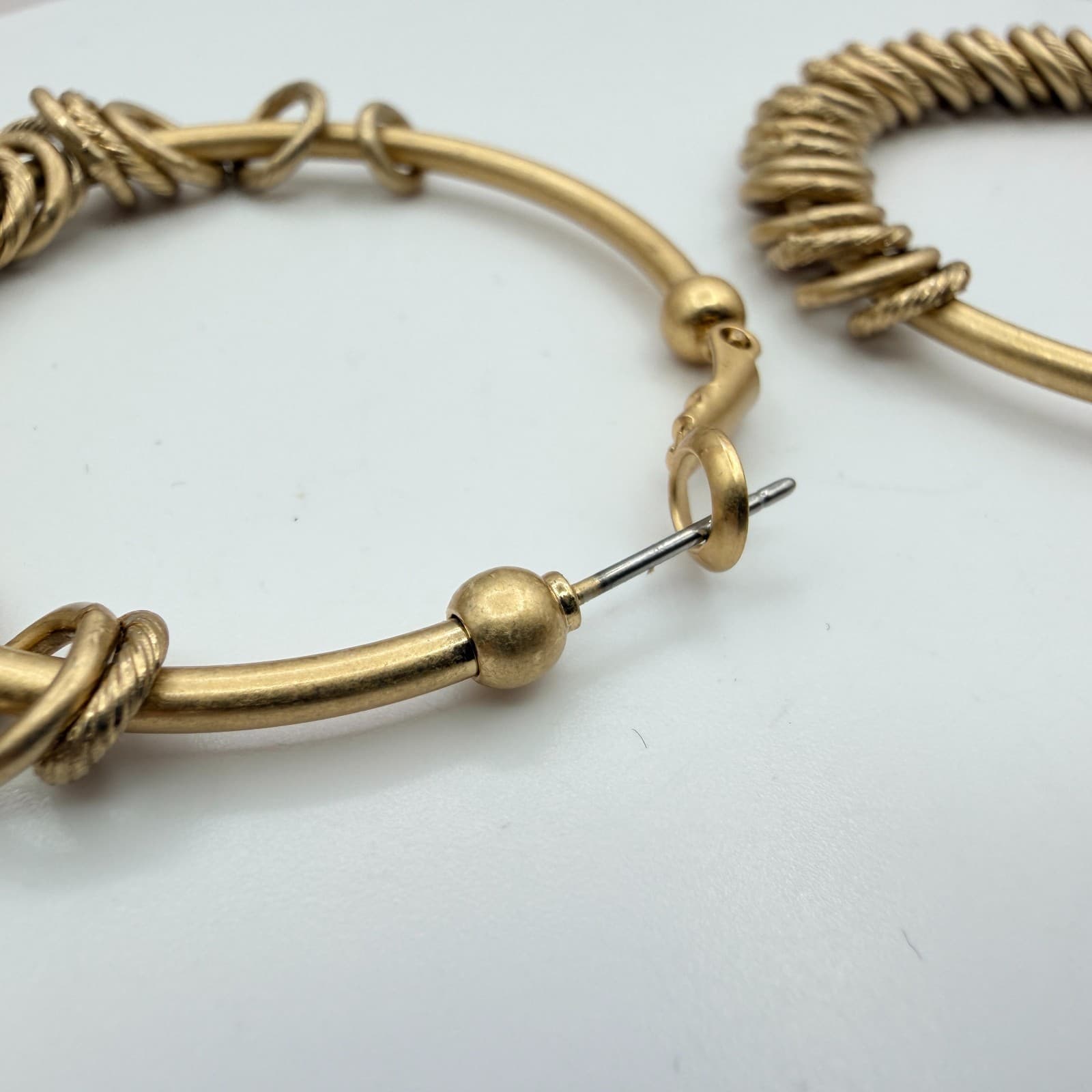 Vintage Gold Tone Hoop Earrings Textured Ribbed Multi Ring Chunky Statement Boho - Thumbnail 6