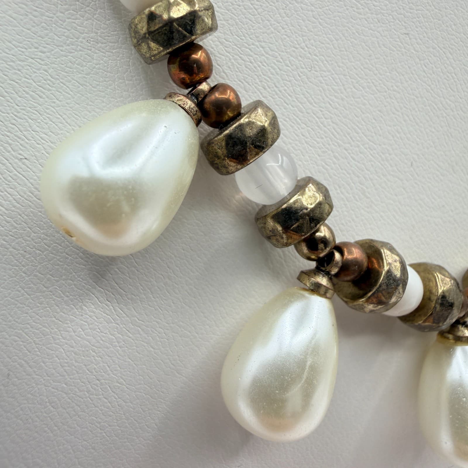 Vintage Faux Pearl Statement Necklace Bracelet Set Gold Tone Chunky Beads Drops - Thumbnail 5