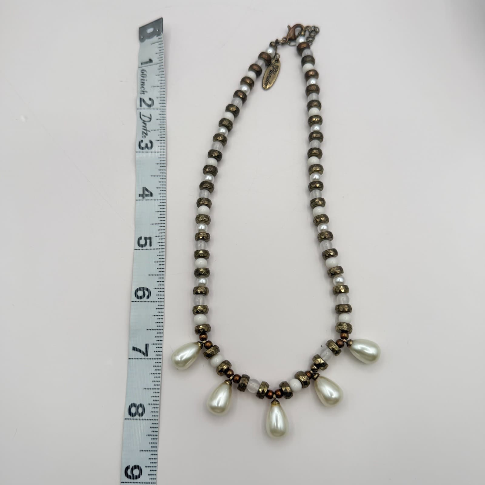 Vintage Faux Pearl Statement Necklace Bracelet Set Gold Tone Chunky Beads Drops - Thumbnail 12