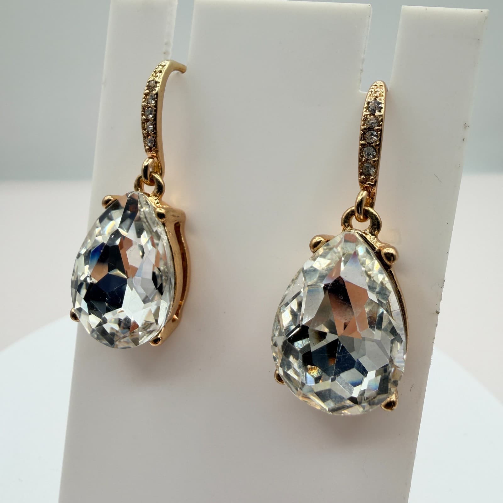 Vintage Gold Tone Rhinestone Statement Jewelry Set Necklace Drop Earrings Bridal - Thumbnail 11