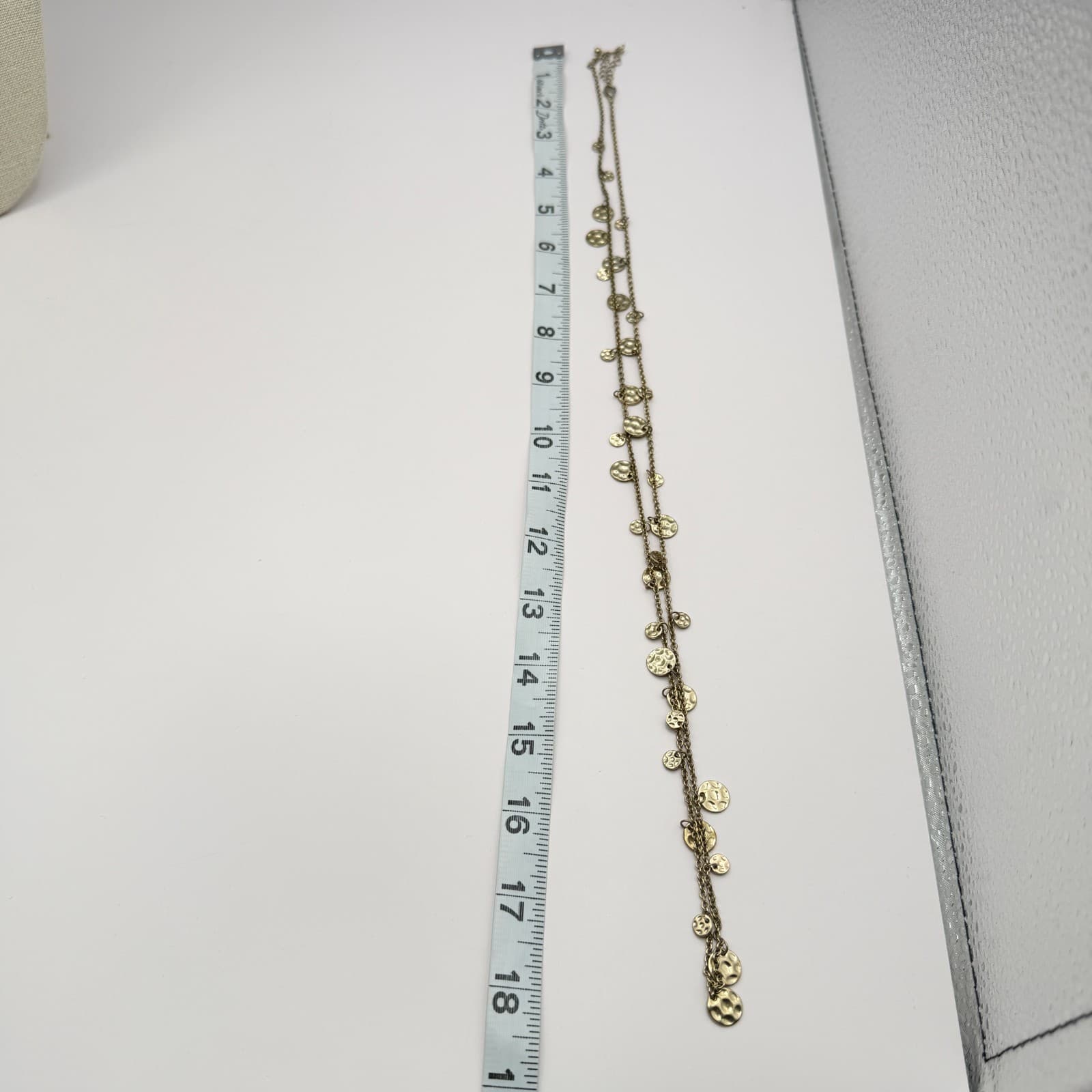 Vintage Gold Tone Long Chain Necklace Multi Textured Disc Stations Minimalist - Thumbnail 6