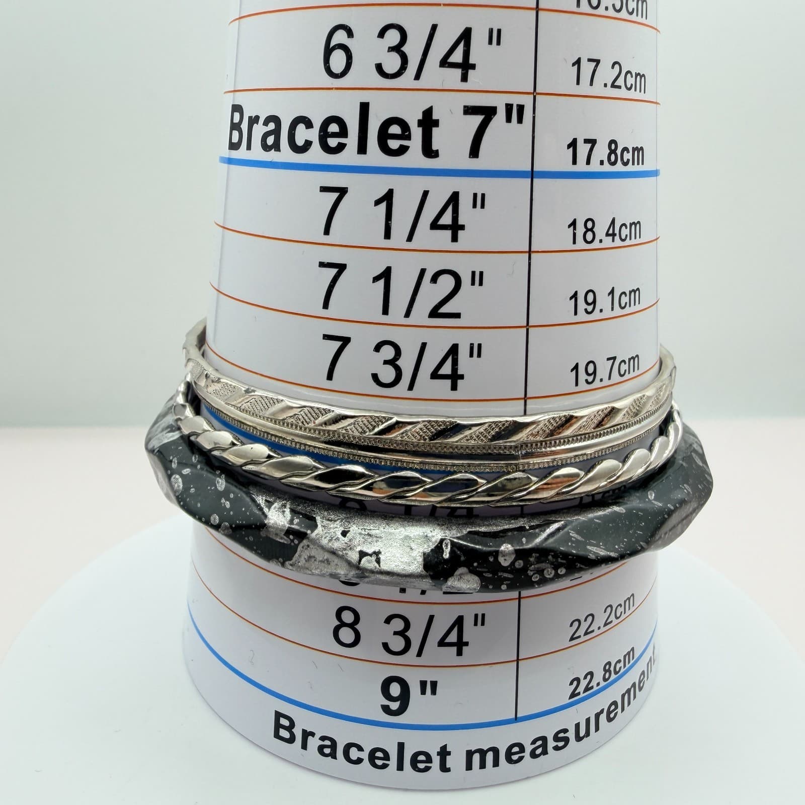 Vintage Silver Tone Bangle Bracelet Lot 5 Pieces Textured Twisted Stackable Boho - Thumbnail 8