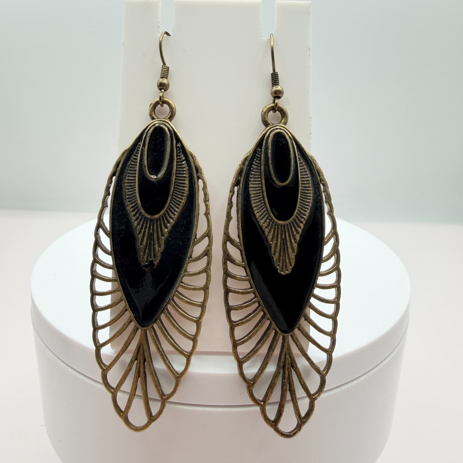 Vintage Gold Tone Dangle Earrings Lot 2 Pairs Teardrop Filigree Enamel Statement - Thumbnail 7