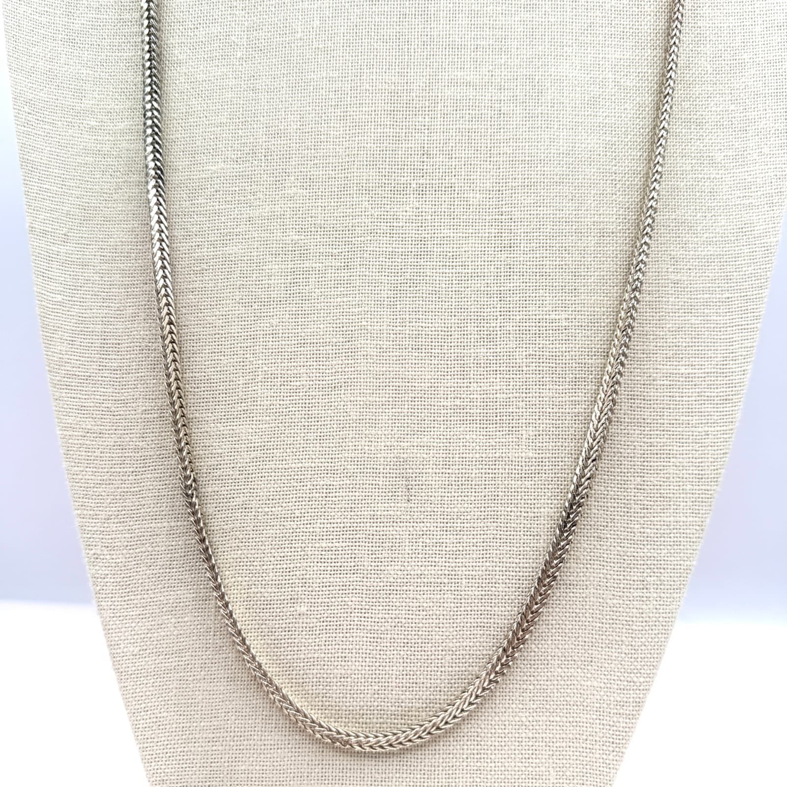 Anne Klein Vintage Silver Tone Wheat Franco Chain Necklace Woven Heavy Link Logo