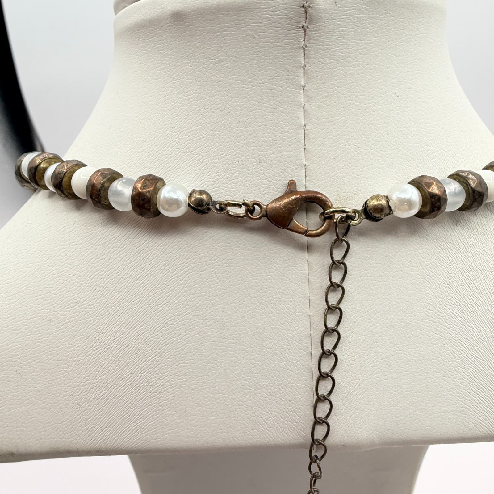 Vintage Faux Pearl Statement Necklace Bracelet Set Gold Tone Chunky Beads Drops - Thumbnail 7