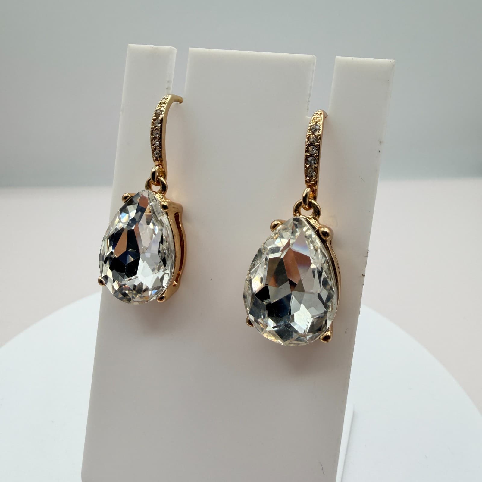 Vintage Gold Tone Rhinestone Statement Jewelry Set Necklace Drop Earrings Bridal - Thumbnail 12