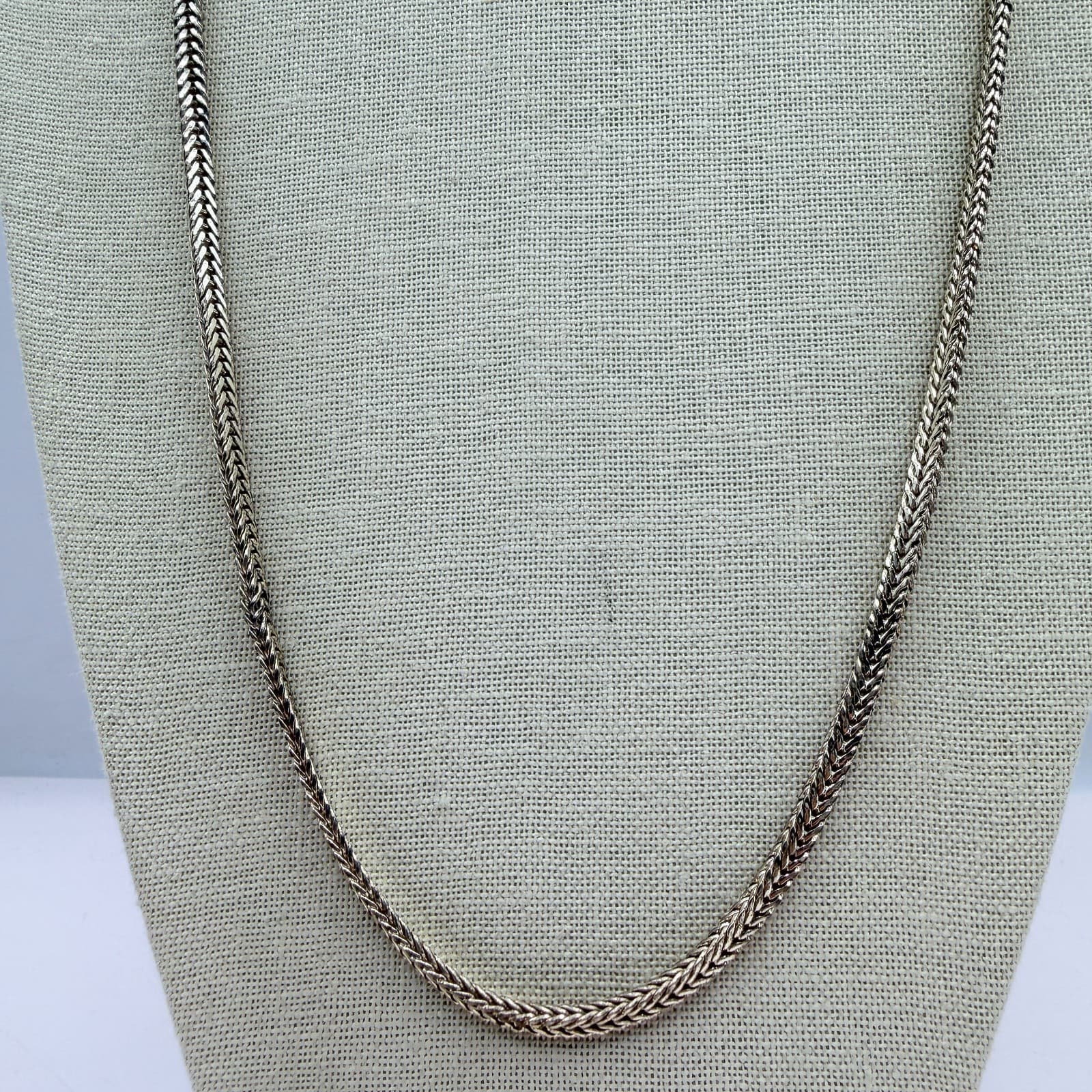 Anne Klein Vintage Silver Tone Wheat Franco Chain Necklace Woven Heavy Link Logo - Thumbnail 2