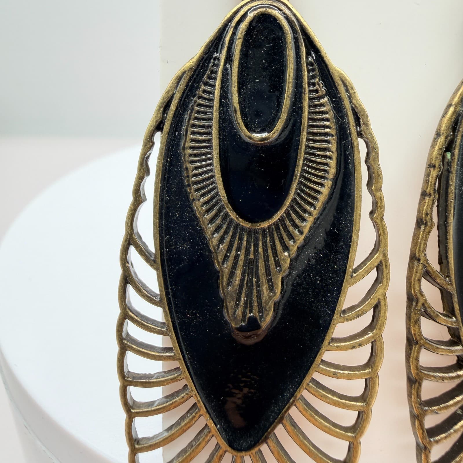 Vintage Gold Tone Dangle Earrings Lot 2 Pairs Teardrop Filigree Enamel Statement - Thumbnail 8