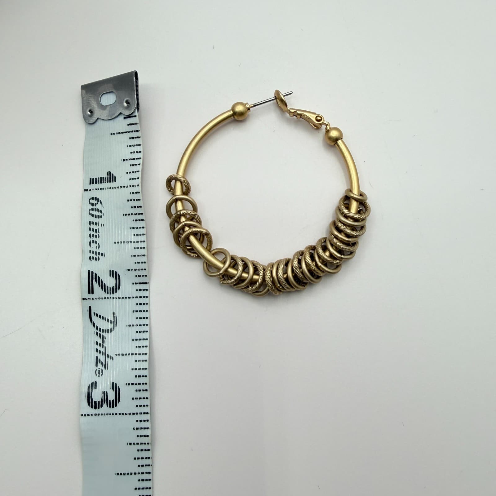 Vintage Gold Tone Hoop Earrings Textured Ribbed Multi Ring Chunky Statement Boho - Thumbnail 8