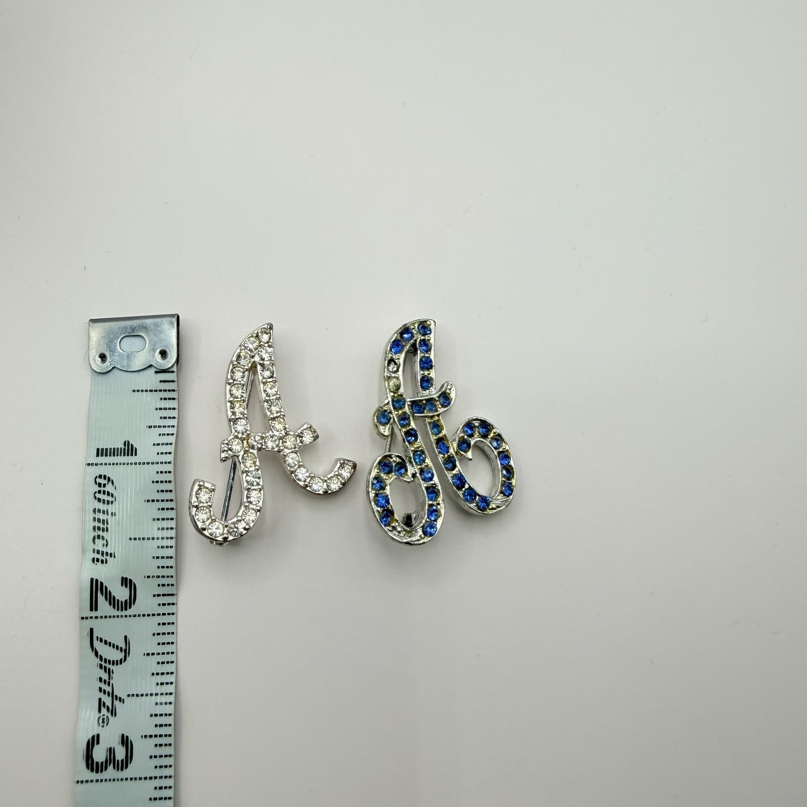 Vintage Silver Tone Initial Letter A Brooch Pin Set Rhinestone Monogram Cursive - Thumbnail 8