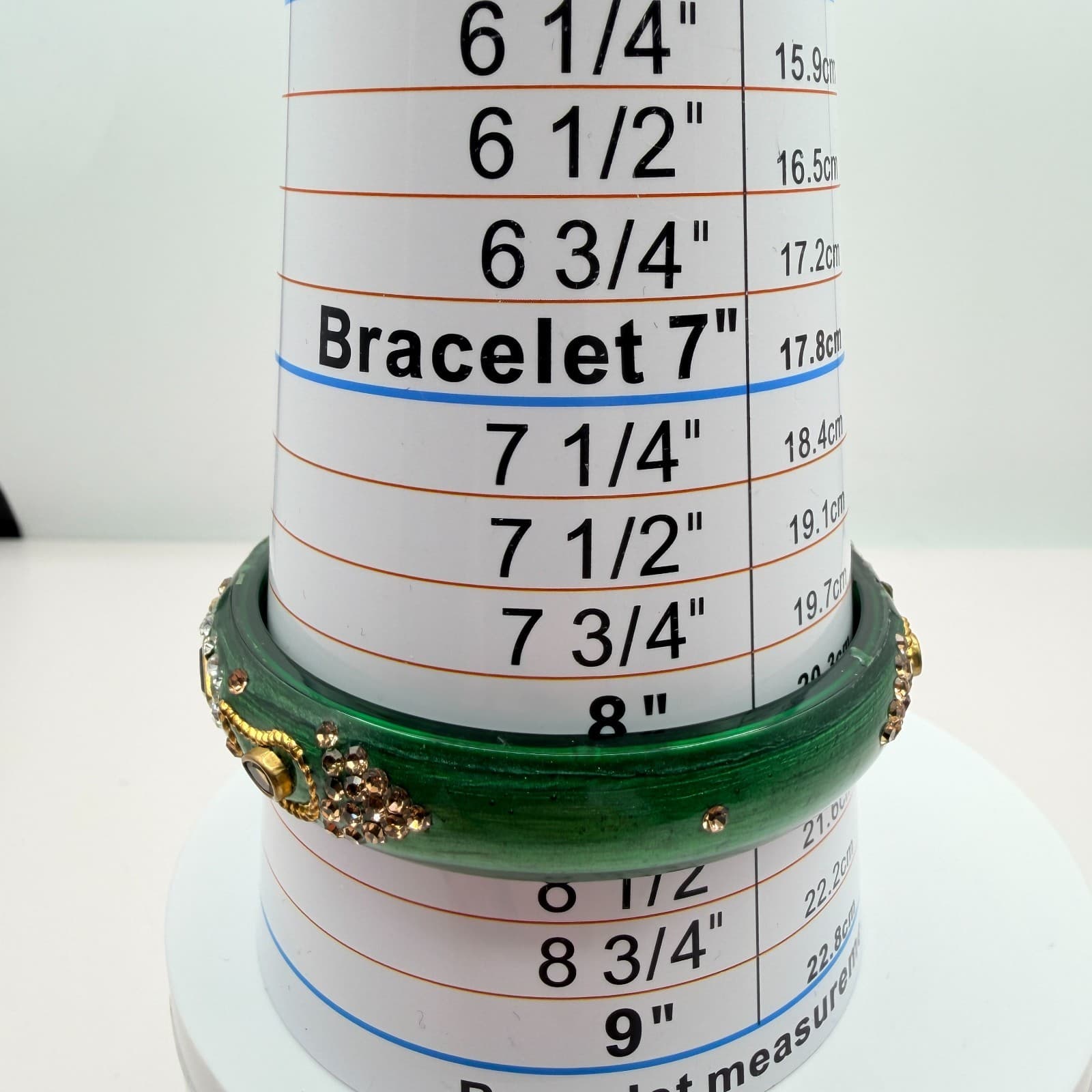 Vintage Green Bangle Bracelet Rhinestone Accents Chunky Statement Retro Boho 90s - Thumbnail 10
