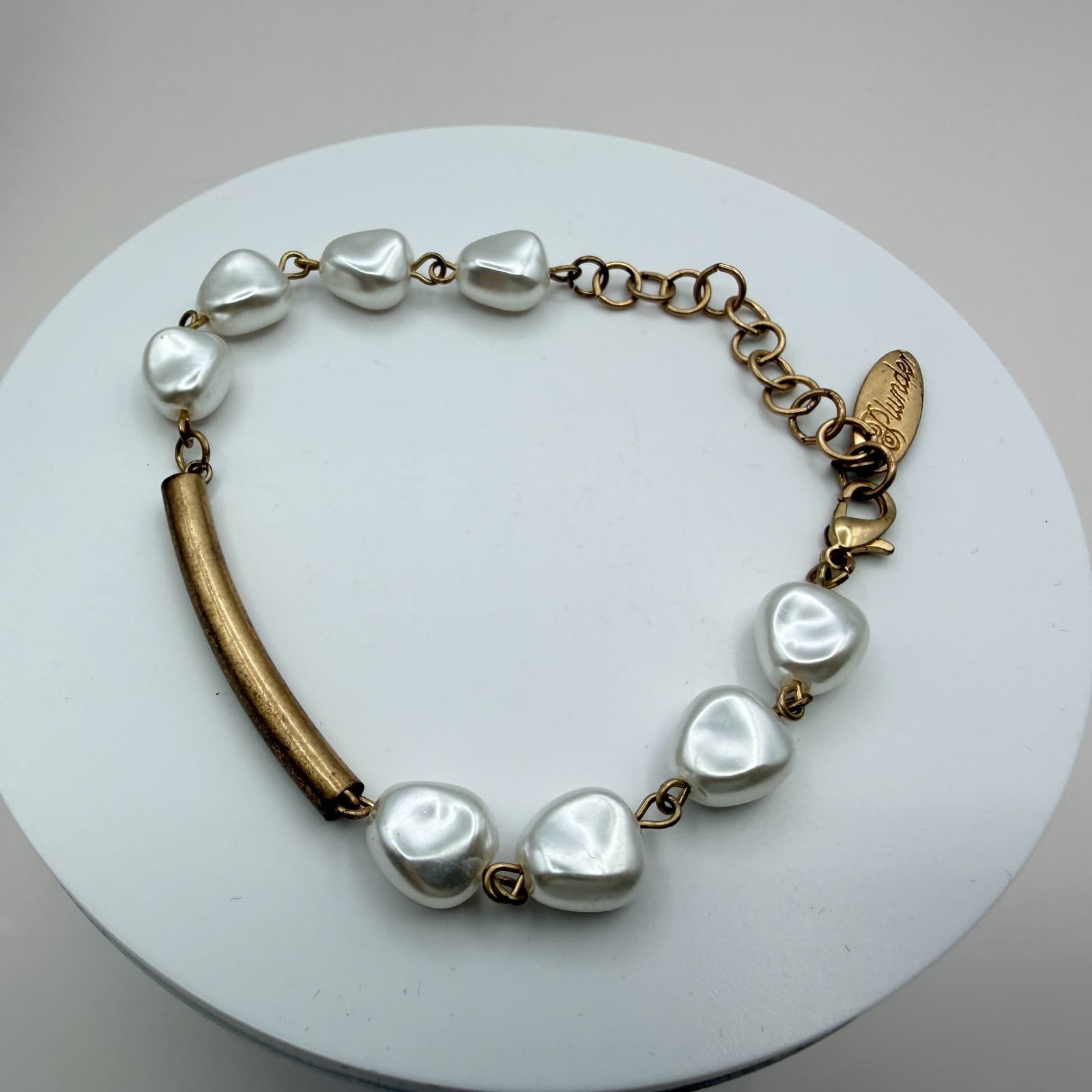 Vintage Faux Pearl Statement Necklace Bracelet Set Gold Tone Chunky Beads Drops - Thumbnail 8