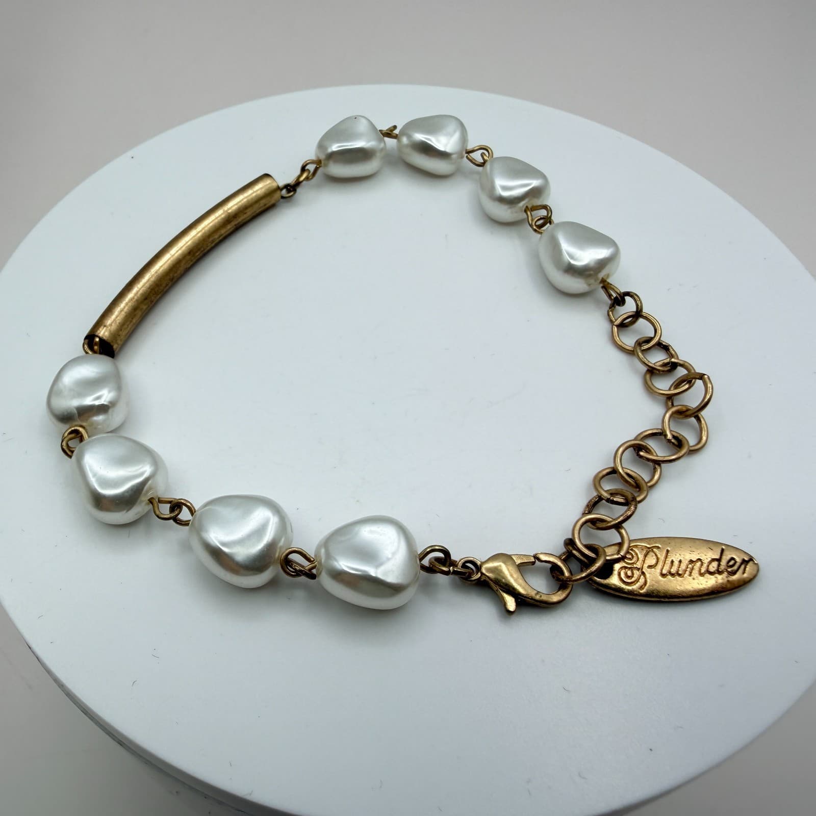 Vintage Faux Pearl Statement Necklace Bracelet Set Gold Tone Chunky Beads Drops - Thumbnail 10