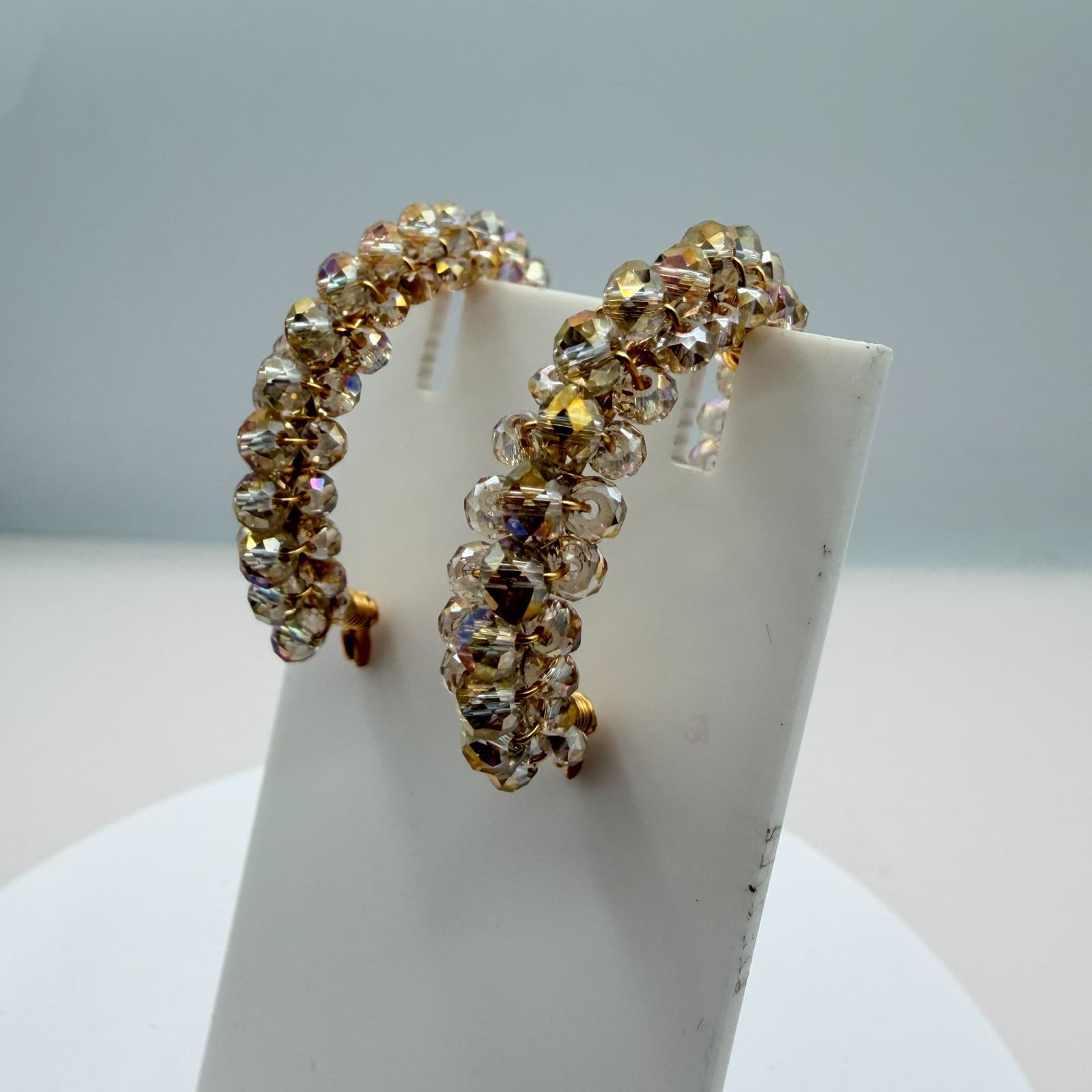Vintage Gold Tone Beaded Jewelry Set Wire Wrapped Bangle Hoop Earrings Y2K Boho - Thumbnail 8