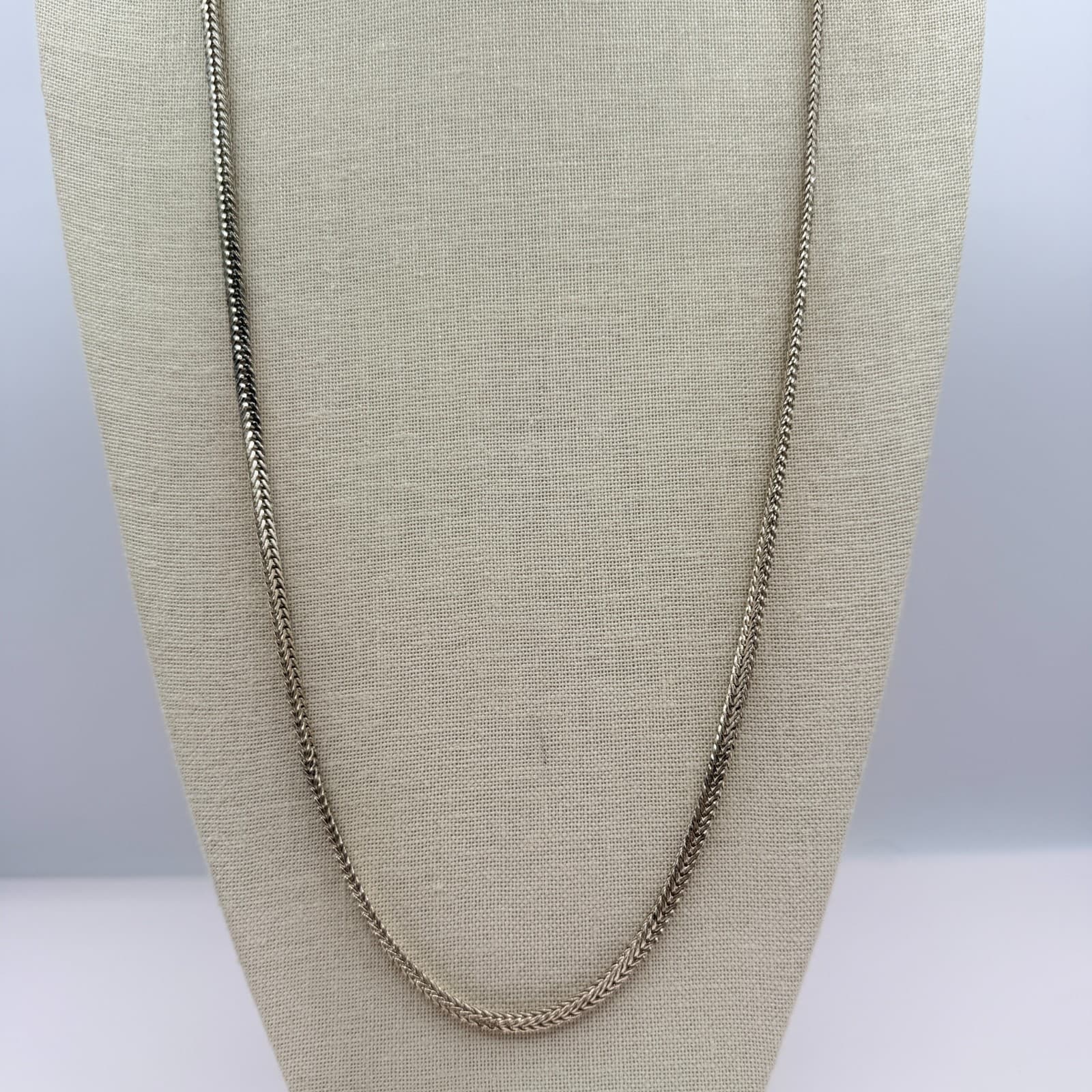 Anne Klein Vintage Silver Tone Wheat Franco Chain Necklace Woven Heavy Link Logo - Thumbnail 3