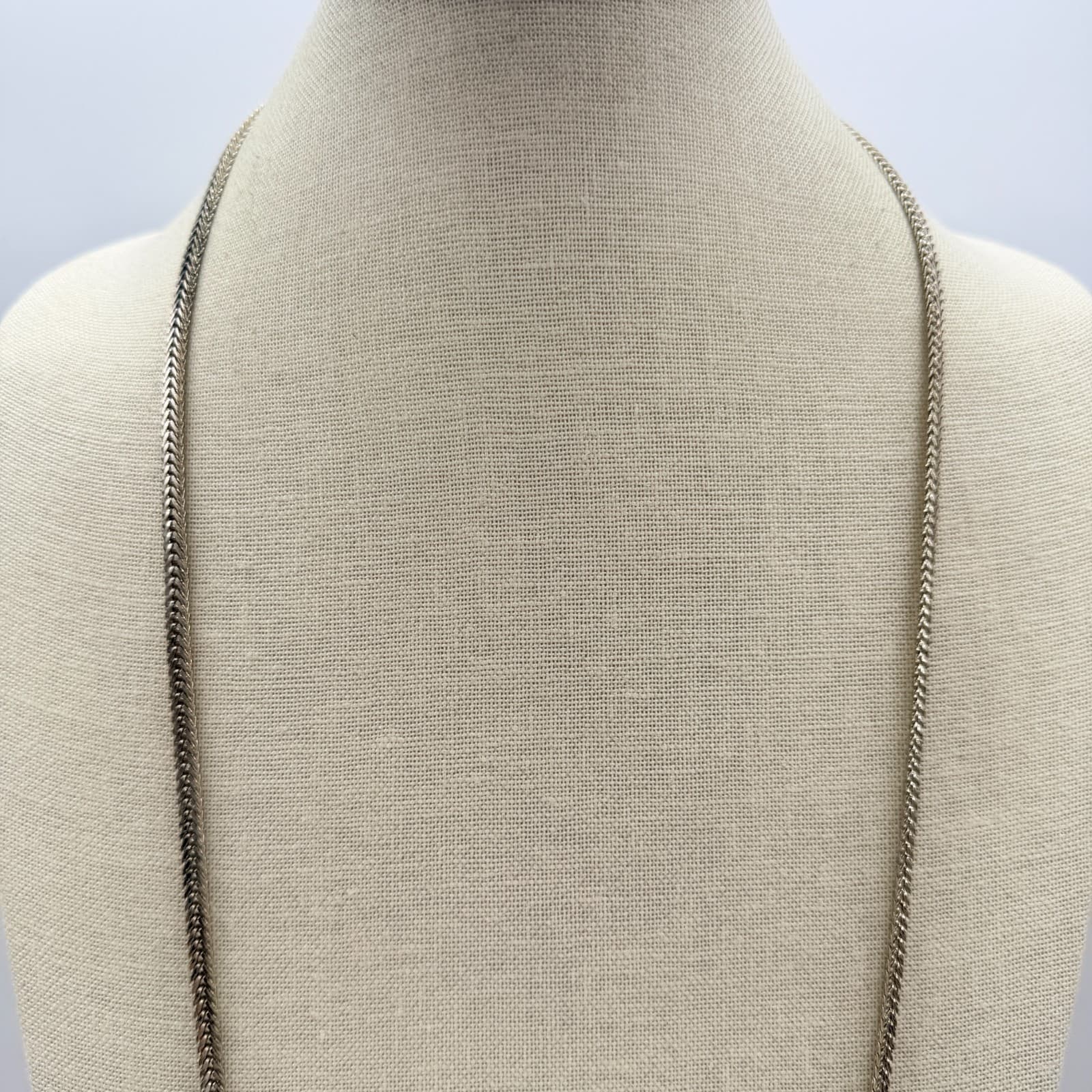 Anne Klein Vintage Silver Tone Wheat Franco Chain Necklace Woven Heavy Link Logo - Thumbnail 4