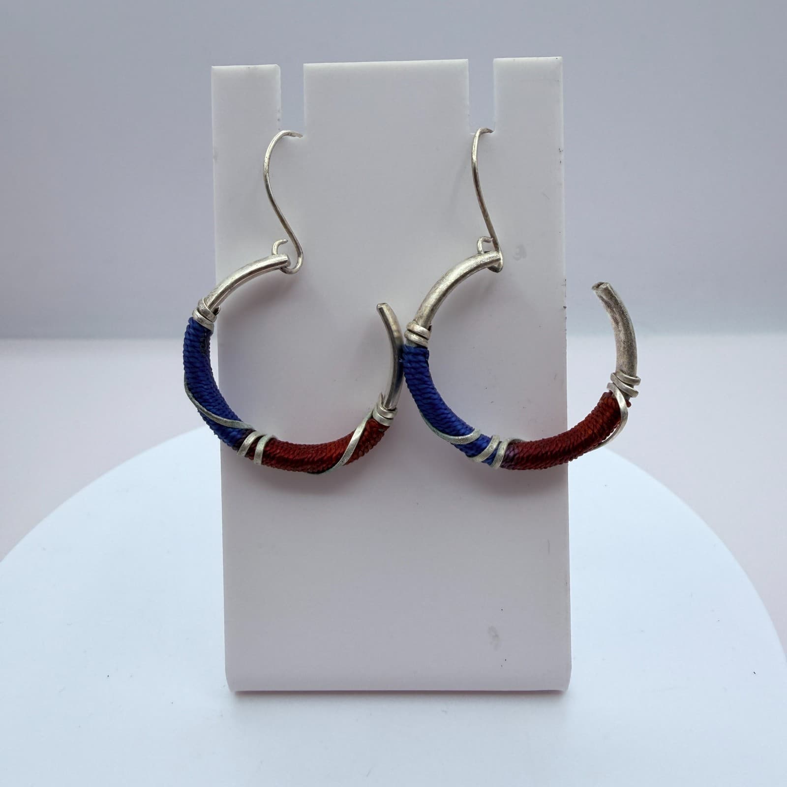 Vintage Silver Tone Thread Wrapped Jewelry Set Collar Necklace Cuff Hoop Earring - Thumbnail 15