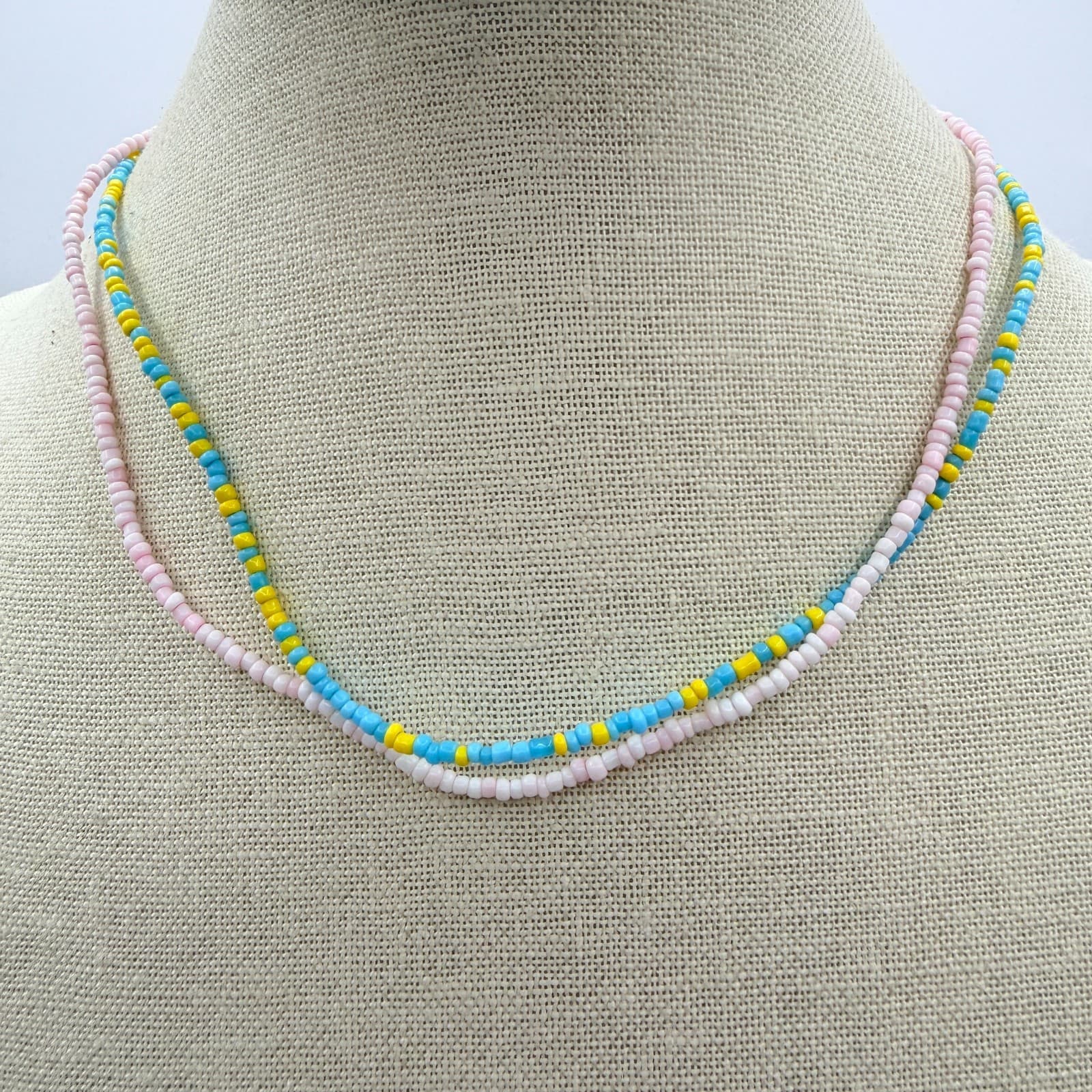 Vintage Multicolor Seed Bead Strand Necklace Dainty Layered Look Y2K Boho 90s - Thumbnail 4