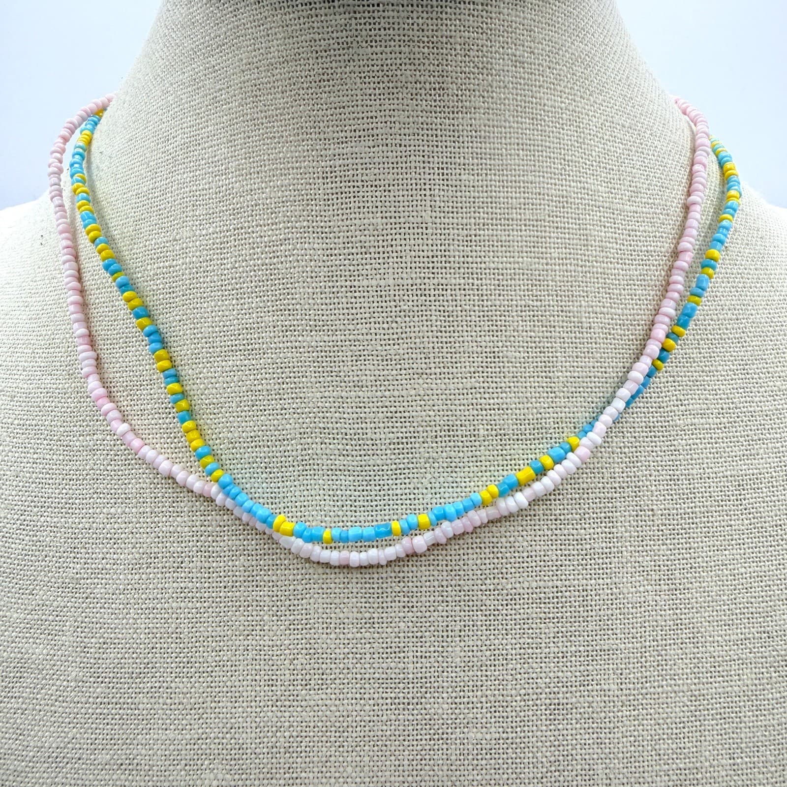 Vintage Multicolor Seed Bead Strand Necklace Dainty Layered Look Y2K Boho 90s
