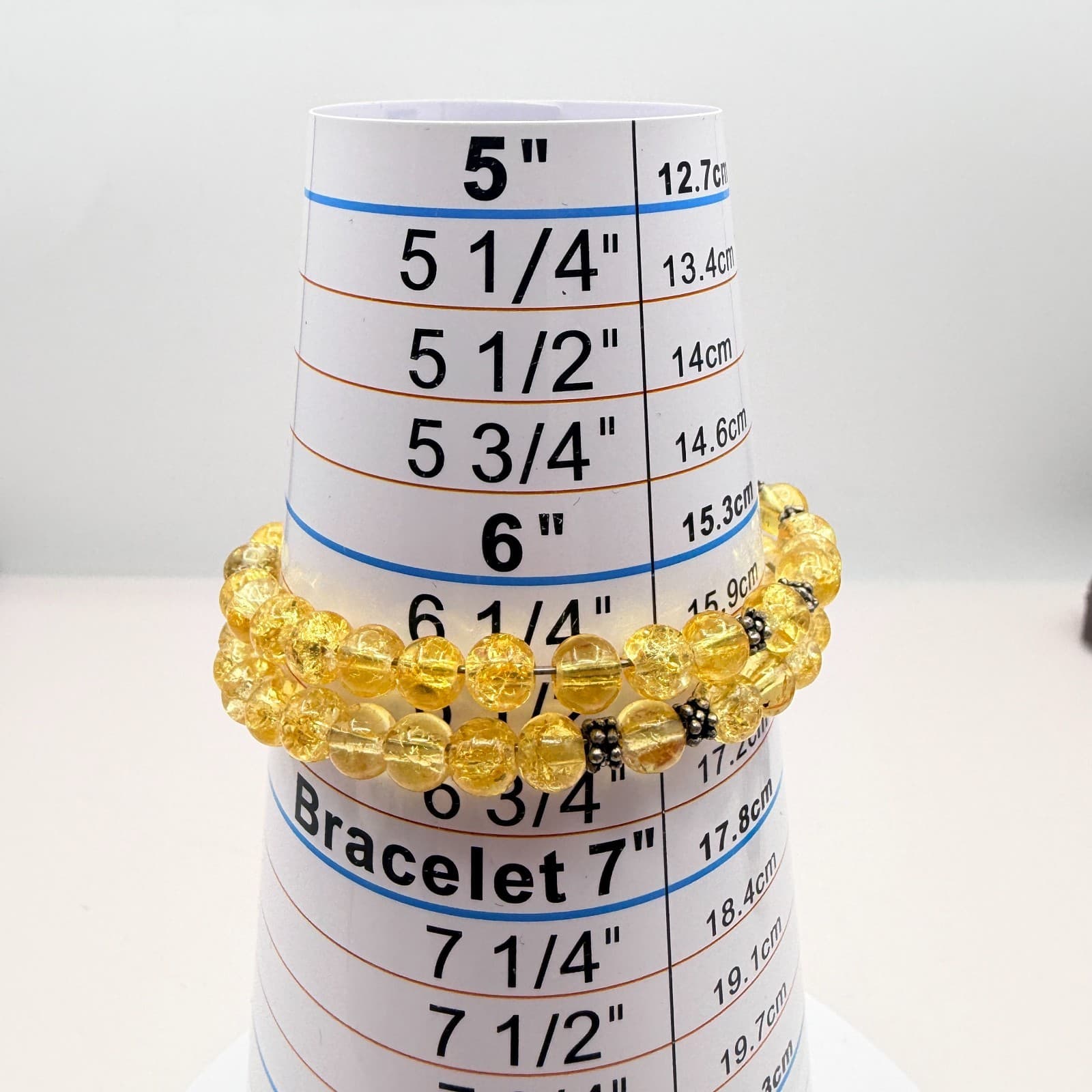 Vintage Yellow Beaded Wrap Bracelet Crackle Glass Citrine Color Cross Charm Boho - Thumbnail 9