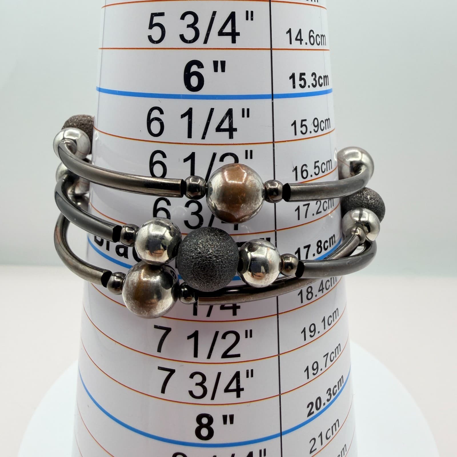 Vintage Gunmetal Silver Tone Memory Wire Bracelet Multi Layer Wrap Textured 90s - Thumbnail 7