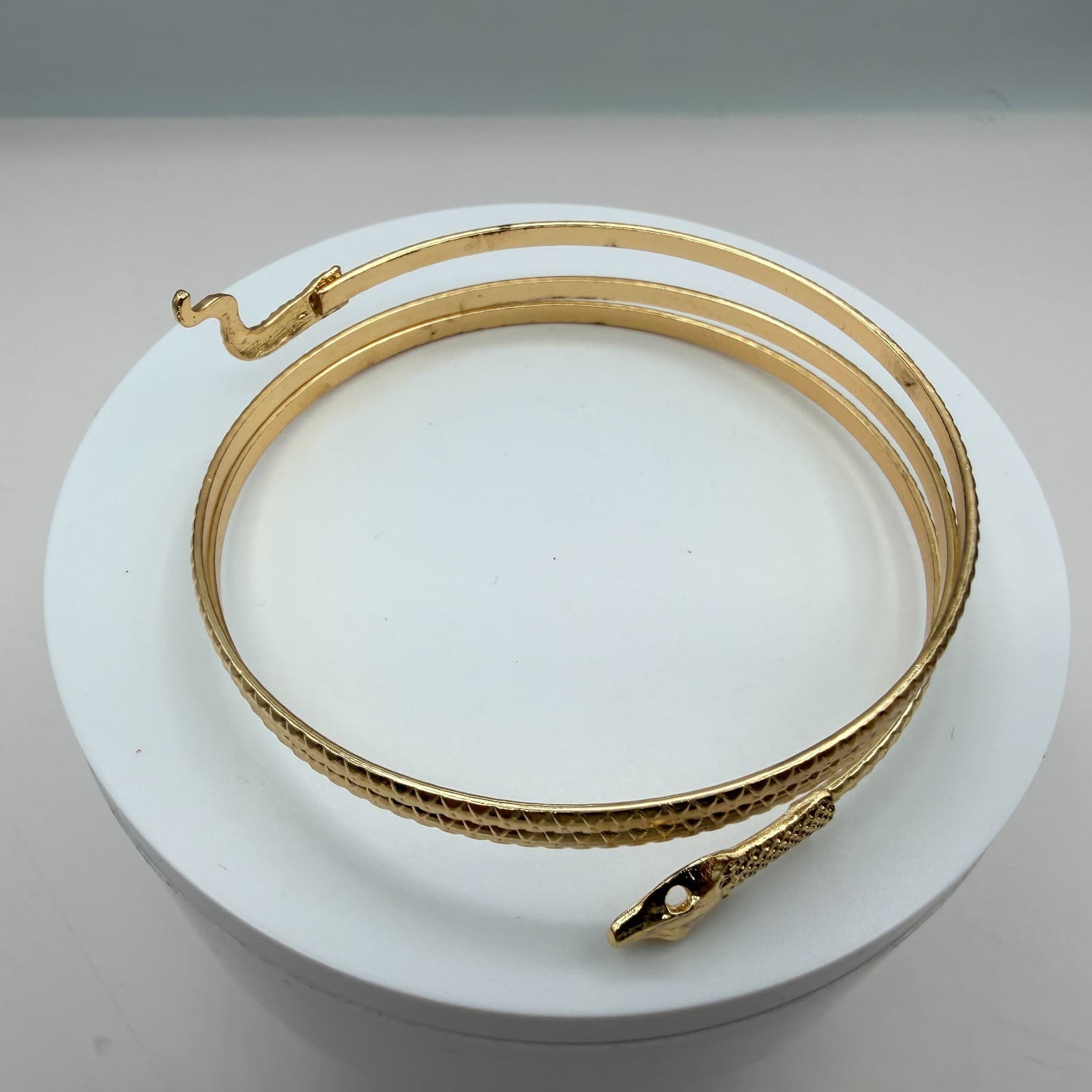 Vintage Gold Tone Snake Wrap Bracelet Serpent Textured Scale Cleo Boho Statement - Thumbnail 3