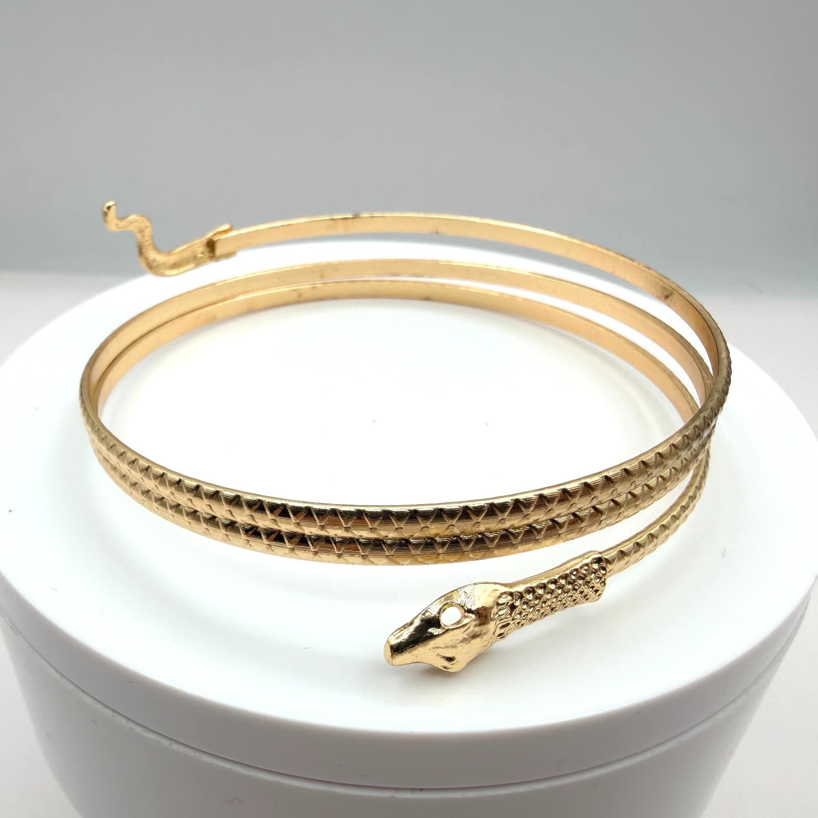 Vintage Gold Tone Snake Wrap Bracelet Serpent Textured Scale Cleo Boho Statement