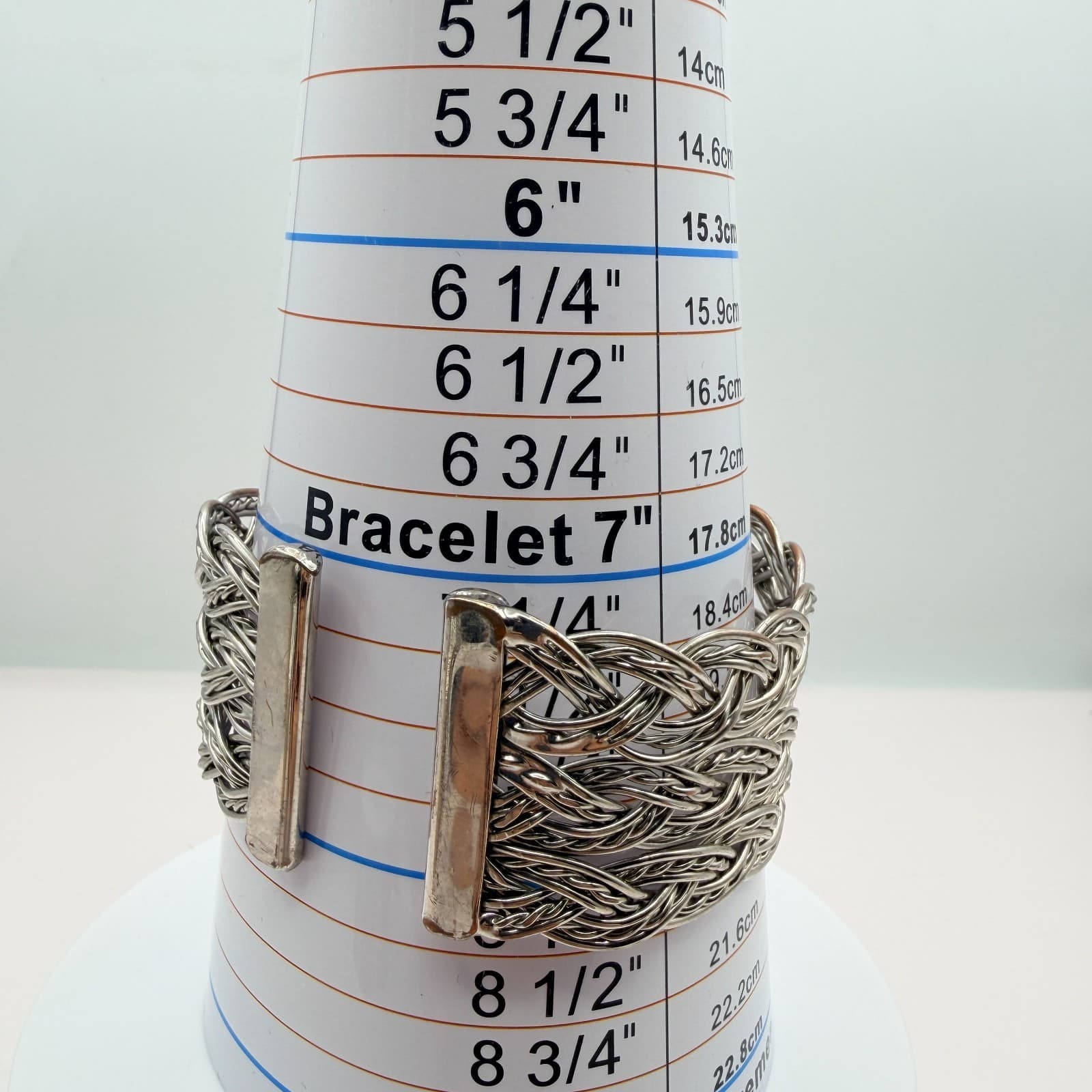Vintage Silver Tone Cuff Bracelet Braided Wire Mesh Wide Hinged Bypass Bangle - Thumbnail 10